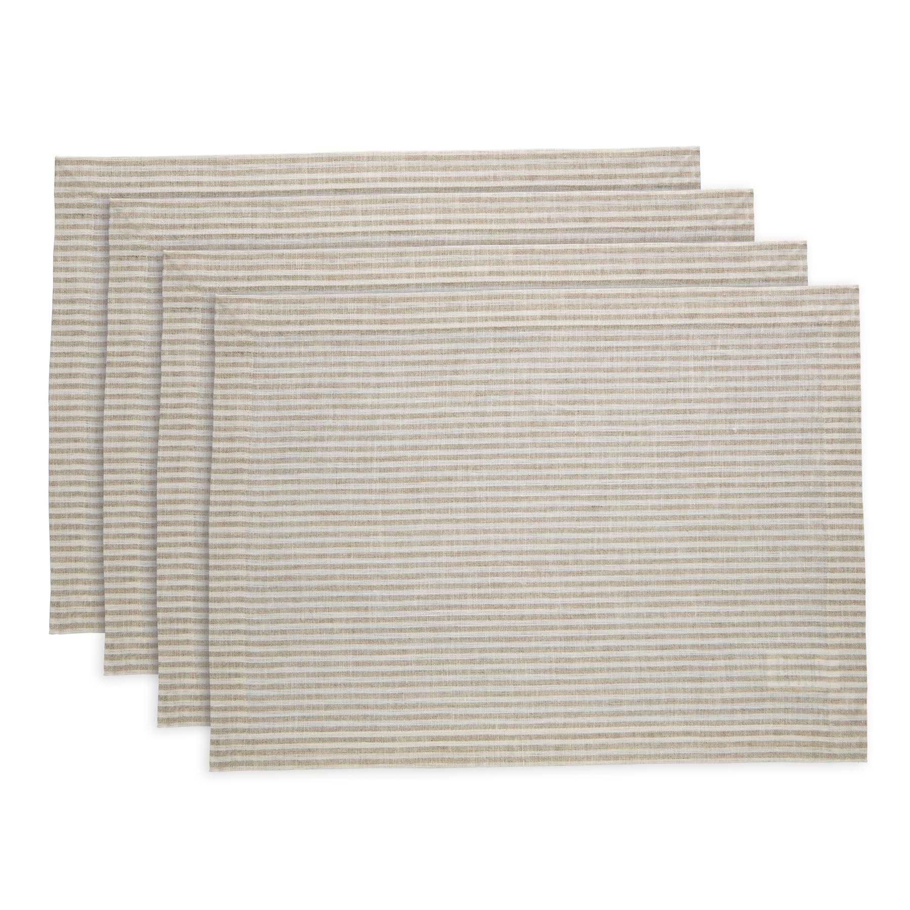 Solino Home Stripe Linen Placemats 19'' L X 14'' W Inch - 100% Pure Linen Natural And White Cloth Placemats Set Of 4 - Narrow St