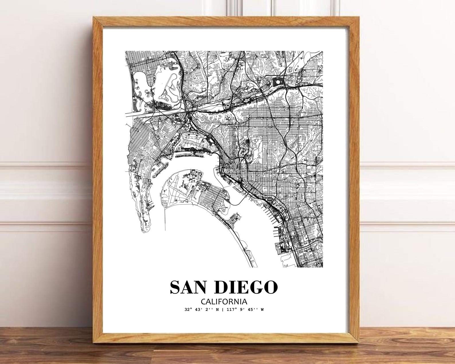 Eleville 8X10 Unframed San Diego California City View Abstract Road Modern Map Art Print Poster Wall Office Home Decor Minimalis