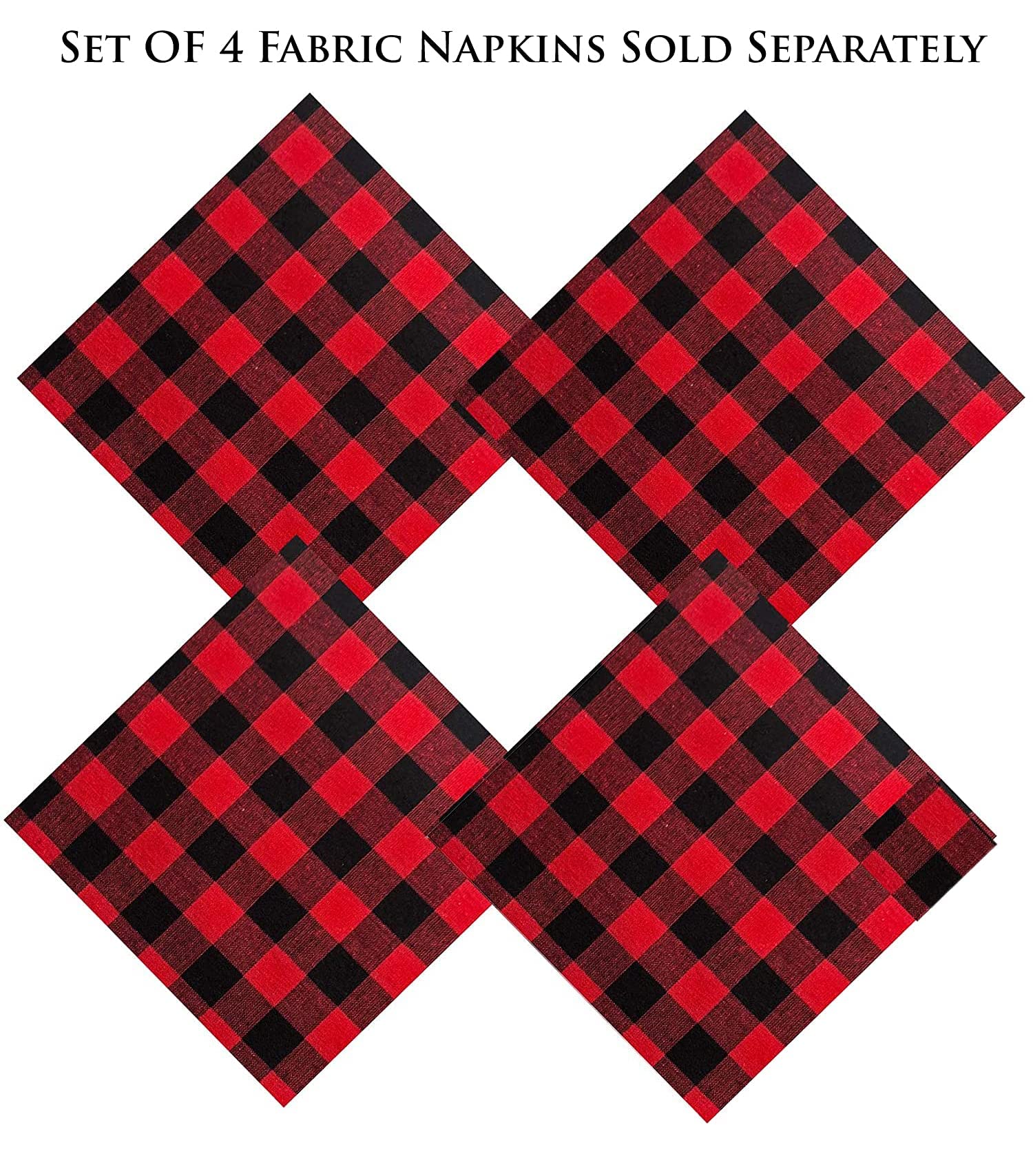 Lintex Country Rustic Red And Black Buffalo Plaid Cotton Christmas Fabric Tablecloth, Cottage Style Holiday Plaid Easy Care Tabl