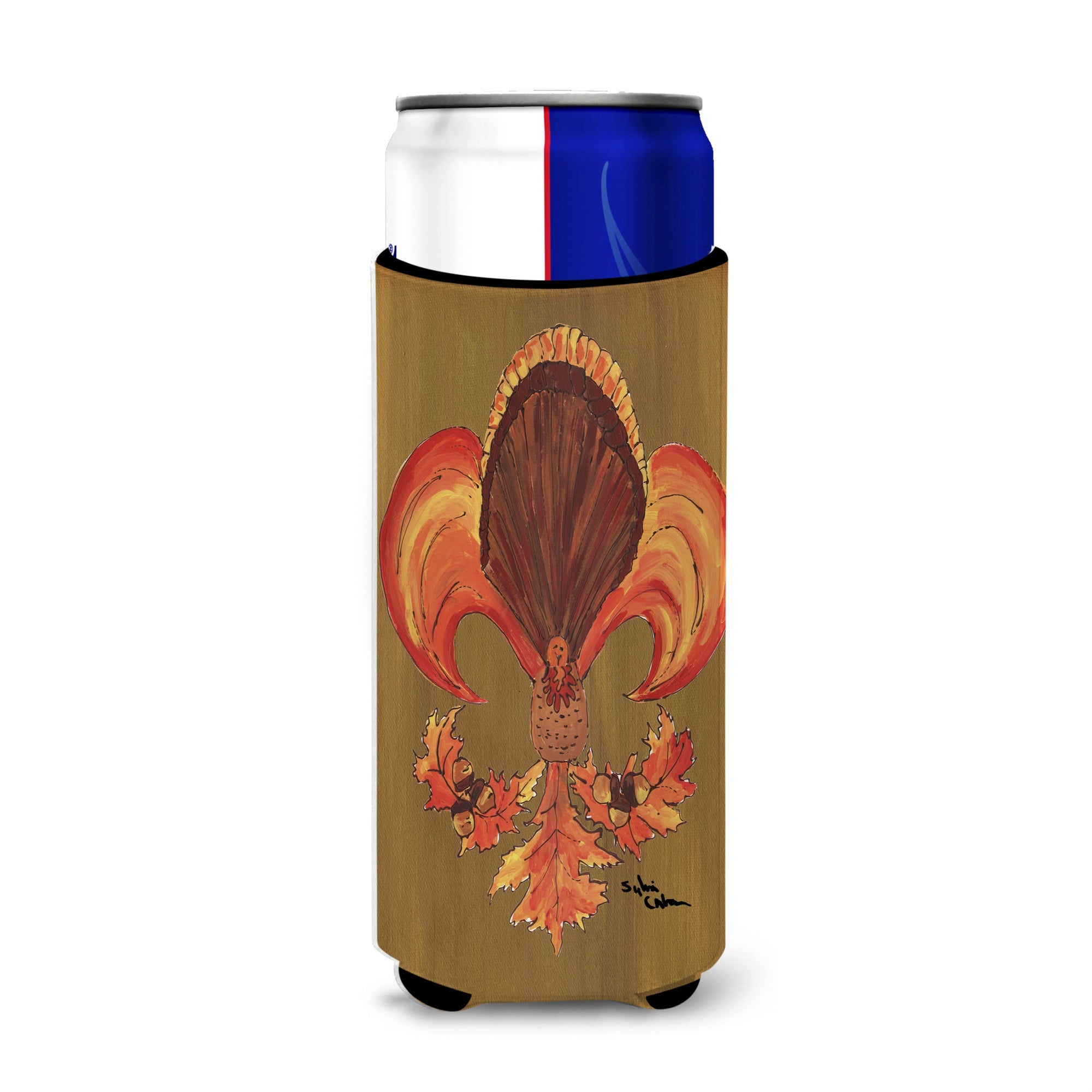 Thanksgiving Turkey And Fall Leaves Fleur De Lis Ultra Beverage Insulators For Slim Cans 8184Muk
