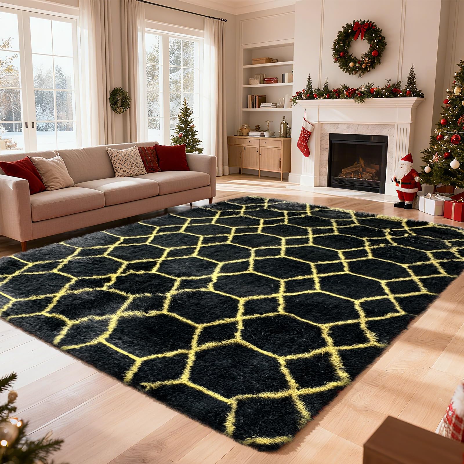 Shag Area Rug for Bedroom 4x6,Fluffy Area Rugs for Living Room,Geometric Soft Fuzzy Rug Non-Shedding Indoor Plush Carpet for Kid