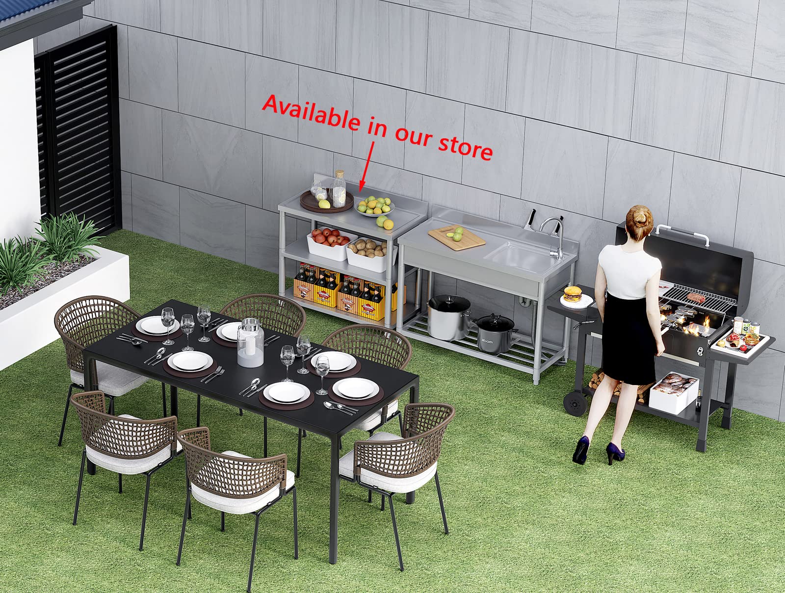 Free Standing Stainless-Steel Single Bowl, Commercial Restaurant Kitchen Sink Set W/Faucet & Drainboard, Prep & Utility Washing