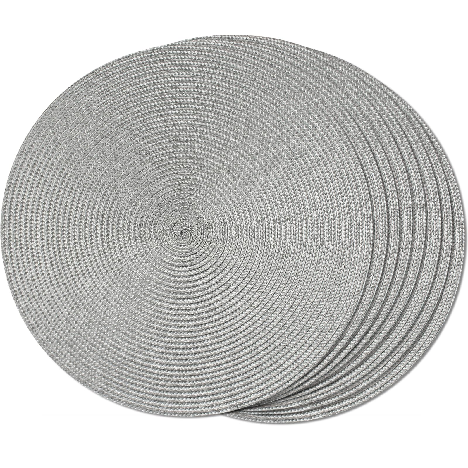 Funwheat Round Braided Placemats Set Of 8 Place Mats For Dining Table Woven Washable Non-Slip Table Mats 15 Inch(Grey,8Pcs)