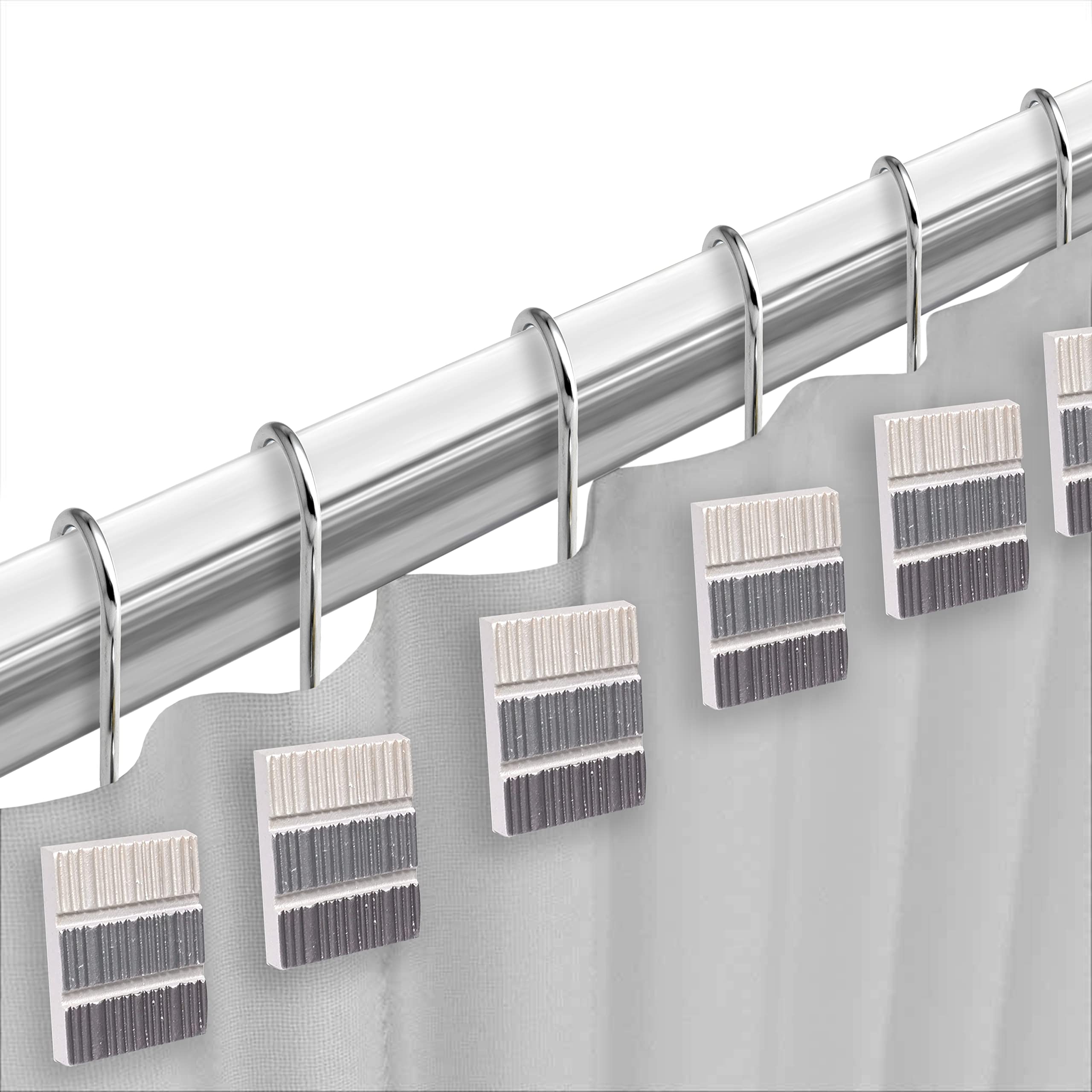 Zahari Home 13Pc Modern Line Shower Curtain Sets Gray Shower Curtain & 12 Shower Curtain Hooks Luxury Contemporary Modern Shower