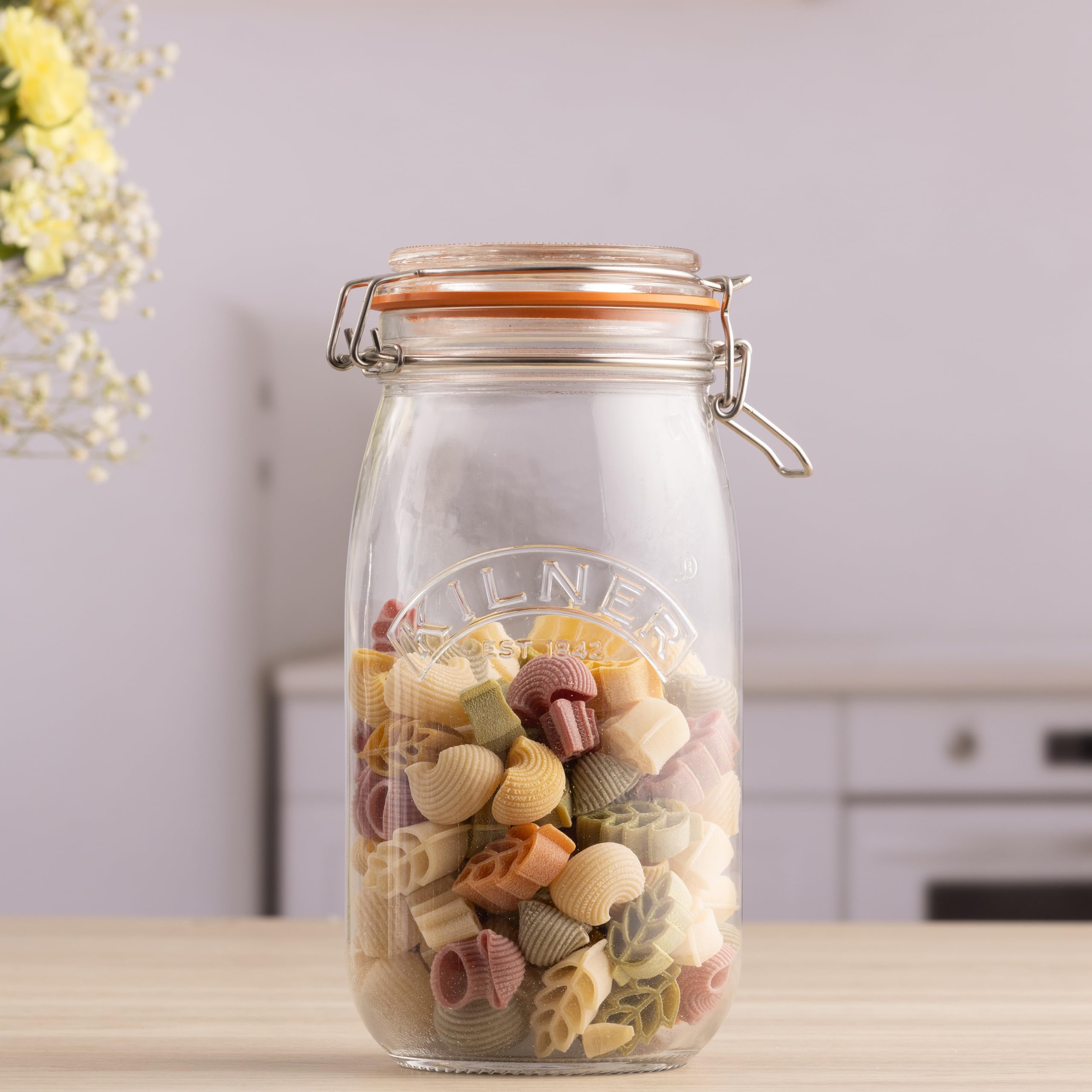 Kilner Round Clip Top Jar, Large Glass Canister With Airtight Seal For Home Canning, Preserving, And Storing, 51-Fluid Ounces, 1