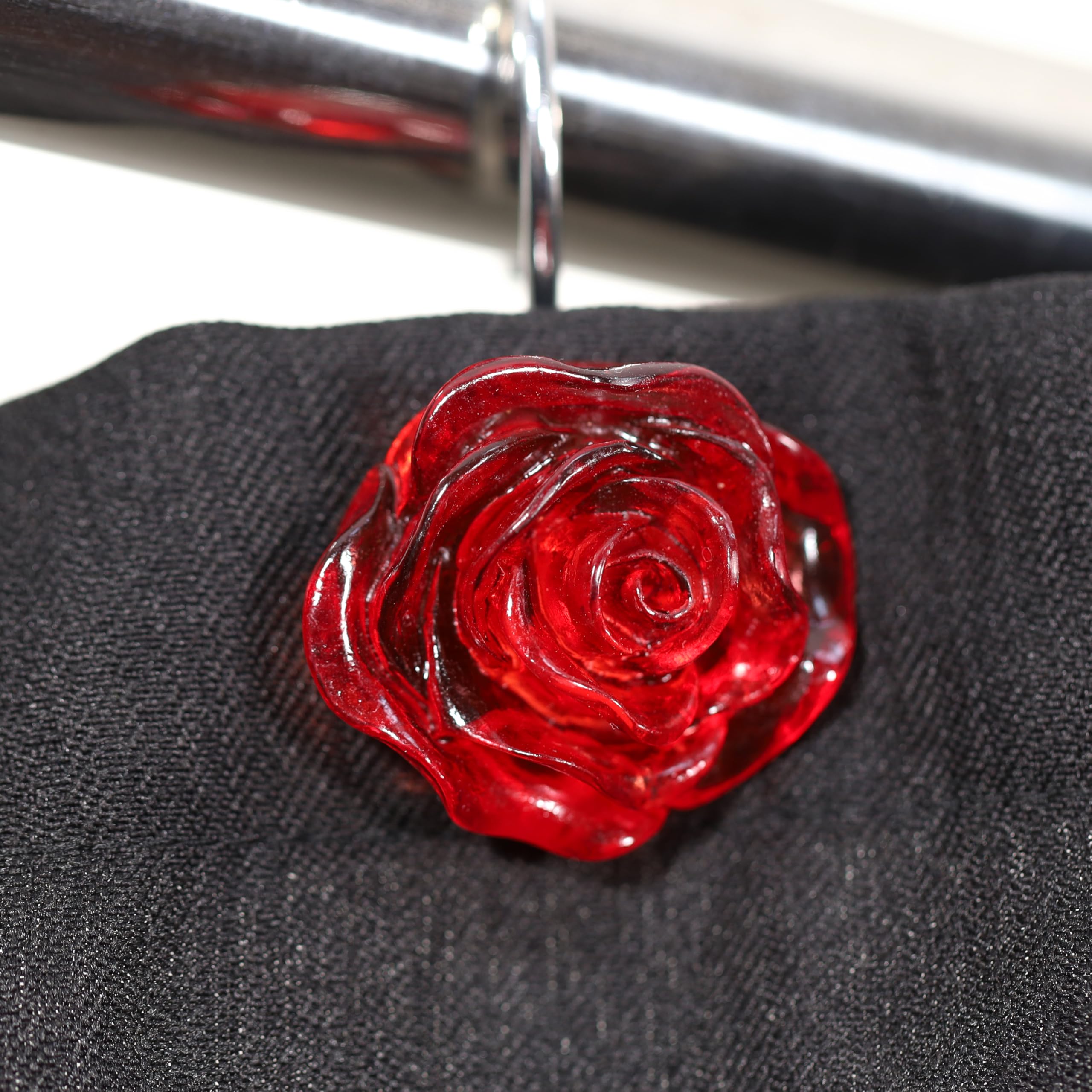 Red Rose Shower Curtain Hooks: Burgundy Crystal Glitter Ice Textured Decorative Hooks For Flower Leaf Plant Spring Themed Shower