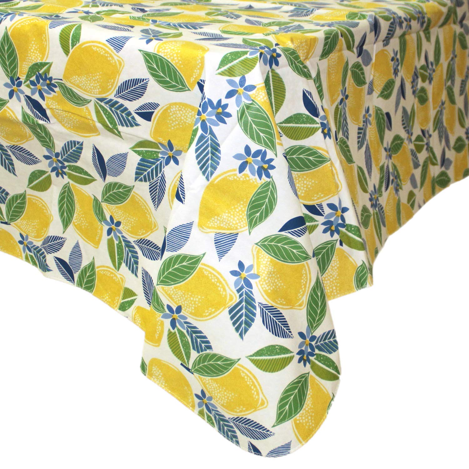 Covers For The Home Deluxe Stitched Edged Flannel Backed Vinyl Drop Tablecloth - Contemporary Lemon Pattern - 60'' x 120'' - Oblong