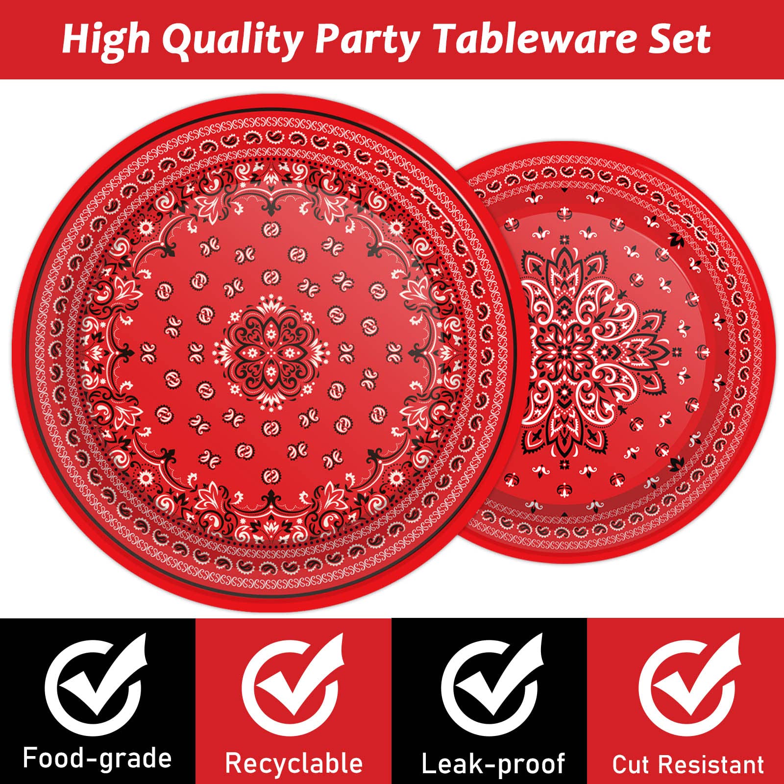 Wiooffen 96 Pcs Red Bandana Western Party Supplies Paisley Cowboy Cowgirl Farm Themed Party Decoration Bandana Western Party Tab