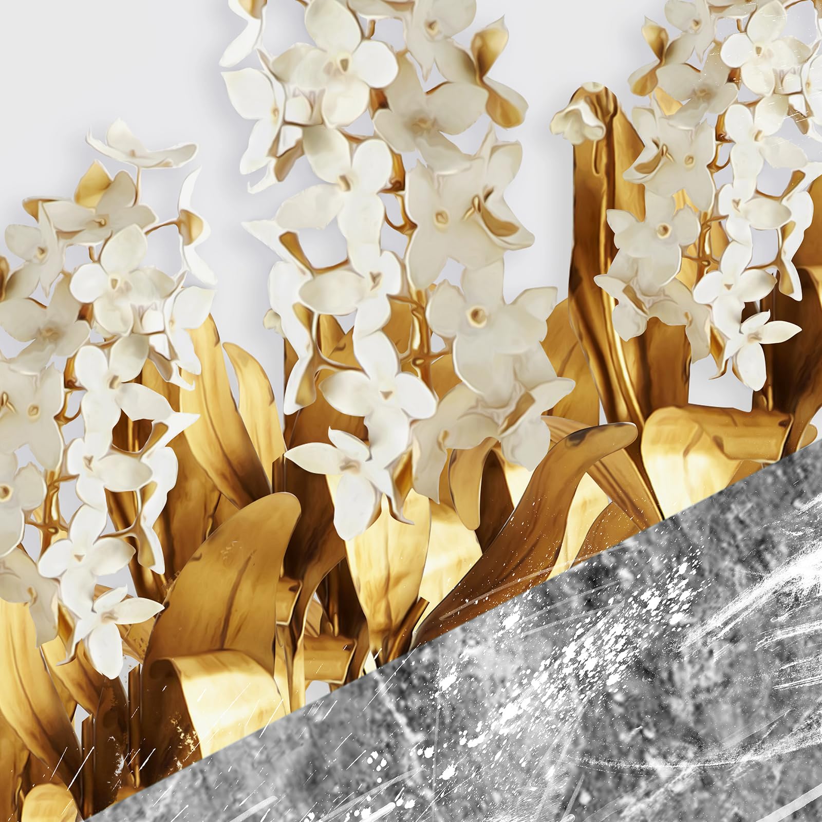 Framed Modern Luxury Gold Wall Art, Set Of 3 Piece Contemporary Paintings Artwork For Walls, Golden Leaf Prints With Gold Frame,
