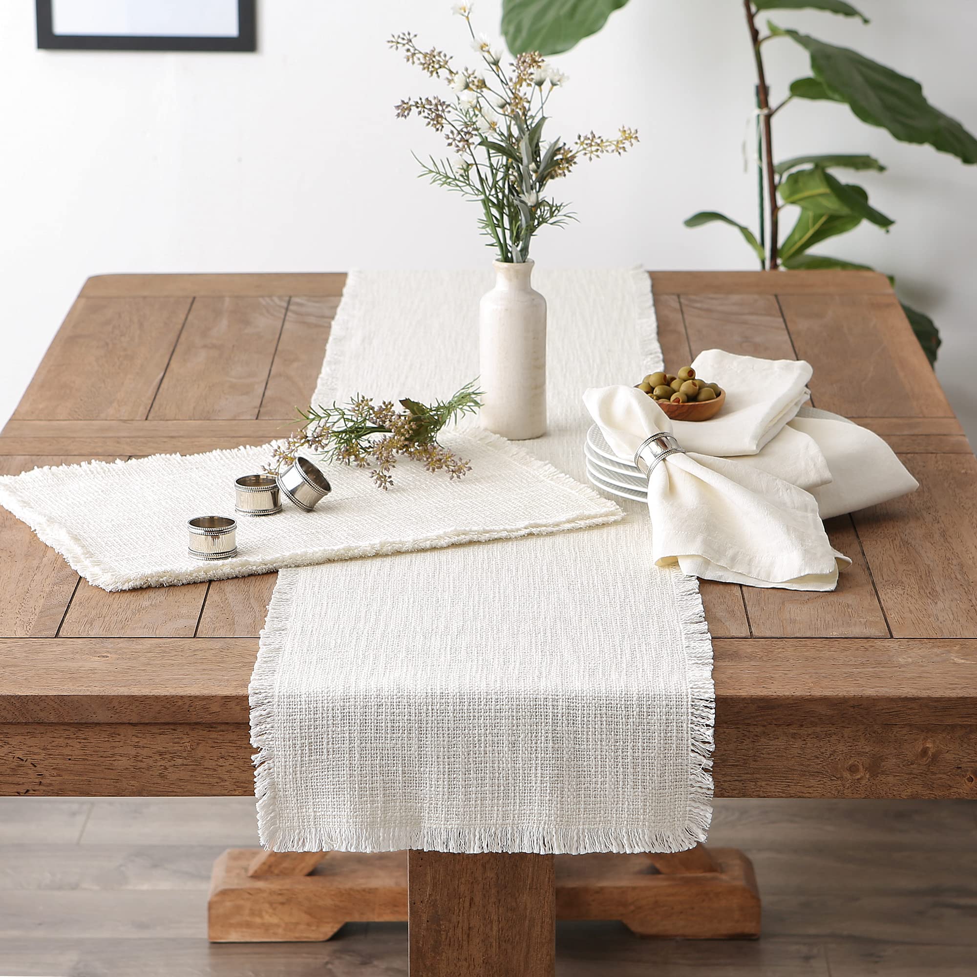 Dii Linen Tabletop Collection Machine Washable, Table Runner, 14.5X72, Cream