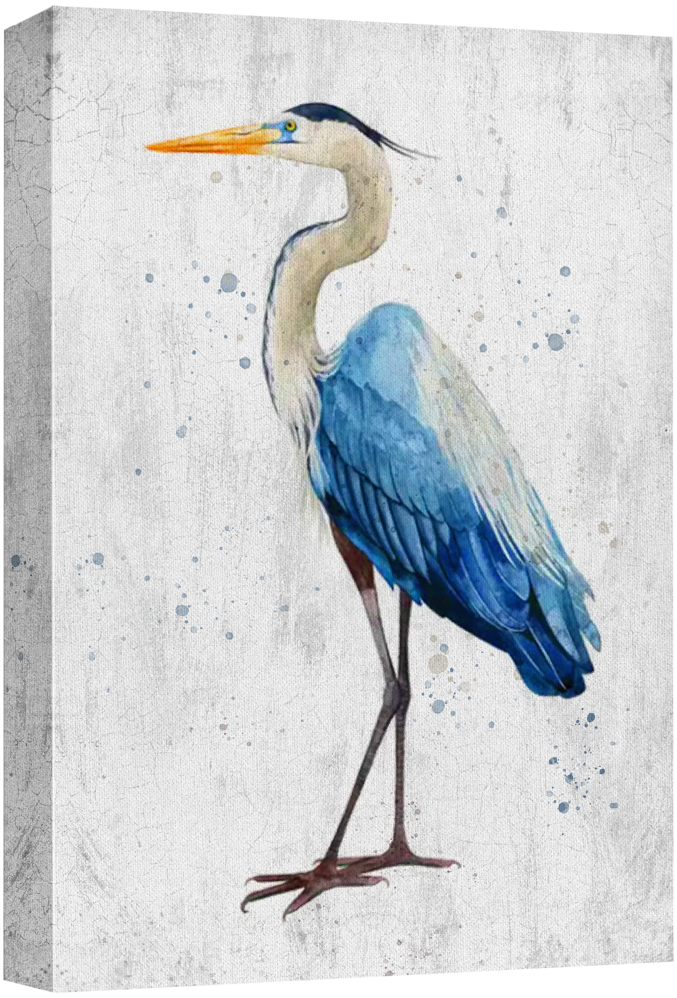 Wall26 Canvas Print Wall Art Retro Wood Panel Blue Beach Crane Bird Nature Wilderness Illustrations Modern Art Decorative Multic