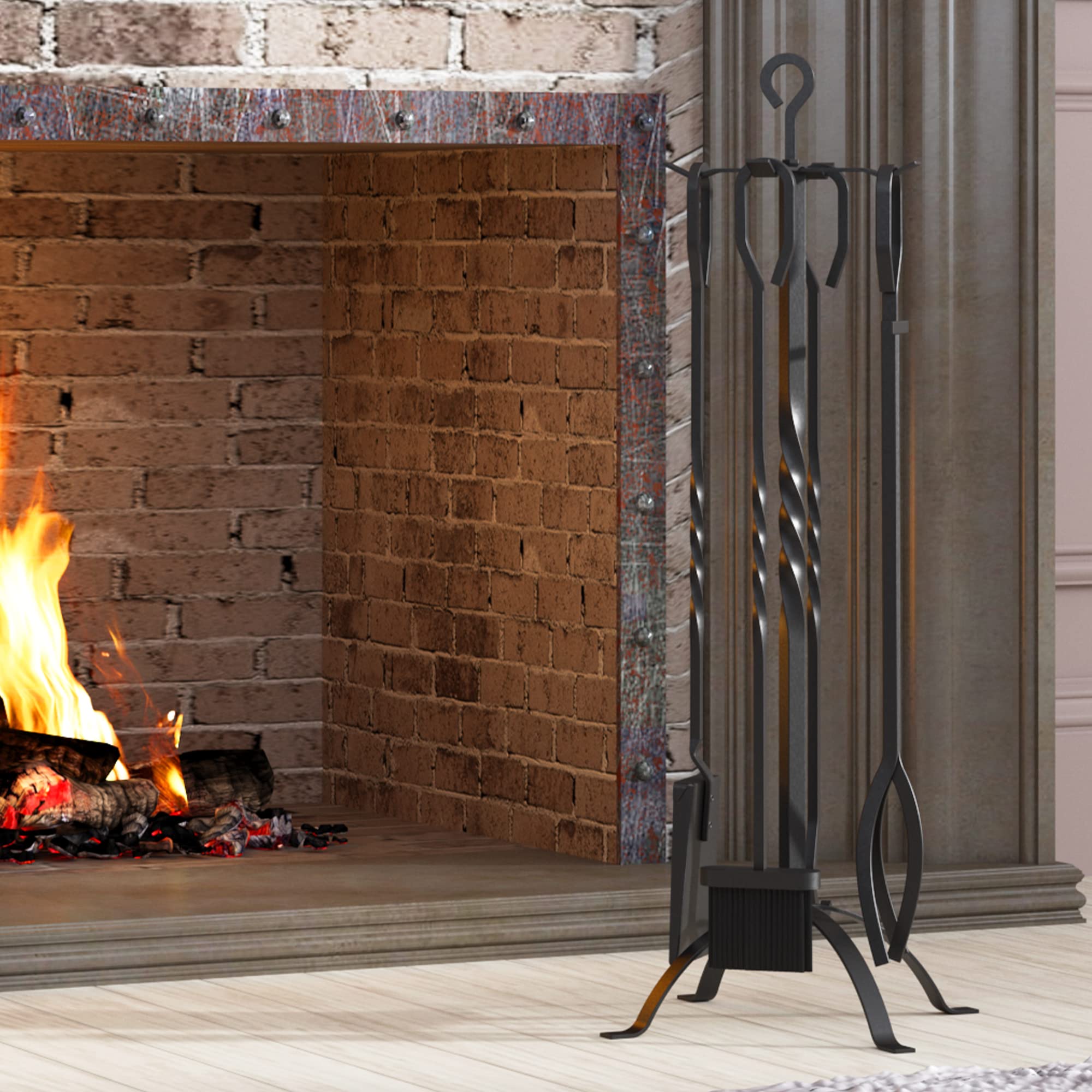 Fire Beauty 5 Pieces Fireplace Tools Sets Fireplace Accessories Tools Holder With Handles Tools For Indoor Fireplace Decor Outdo