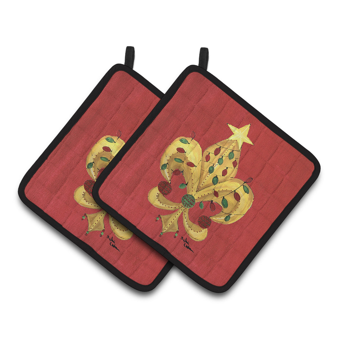 'Caroline'S Treasures Christmas Fleur De Lis Tree With Lights Pair Of Pot Holders 8185Pthd, 7.5Hx7.5W, Multicolor''