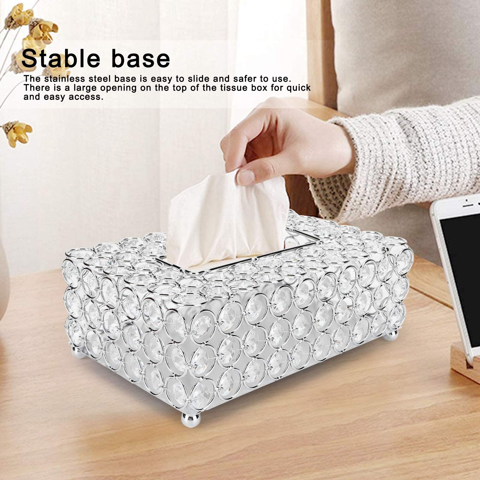 Crystal Tissue Box, Hollow-Carved Paper Rack Office Table Accessories Tissue Case Holder Wedding Decoration For Kitchen, Living