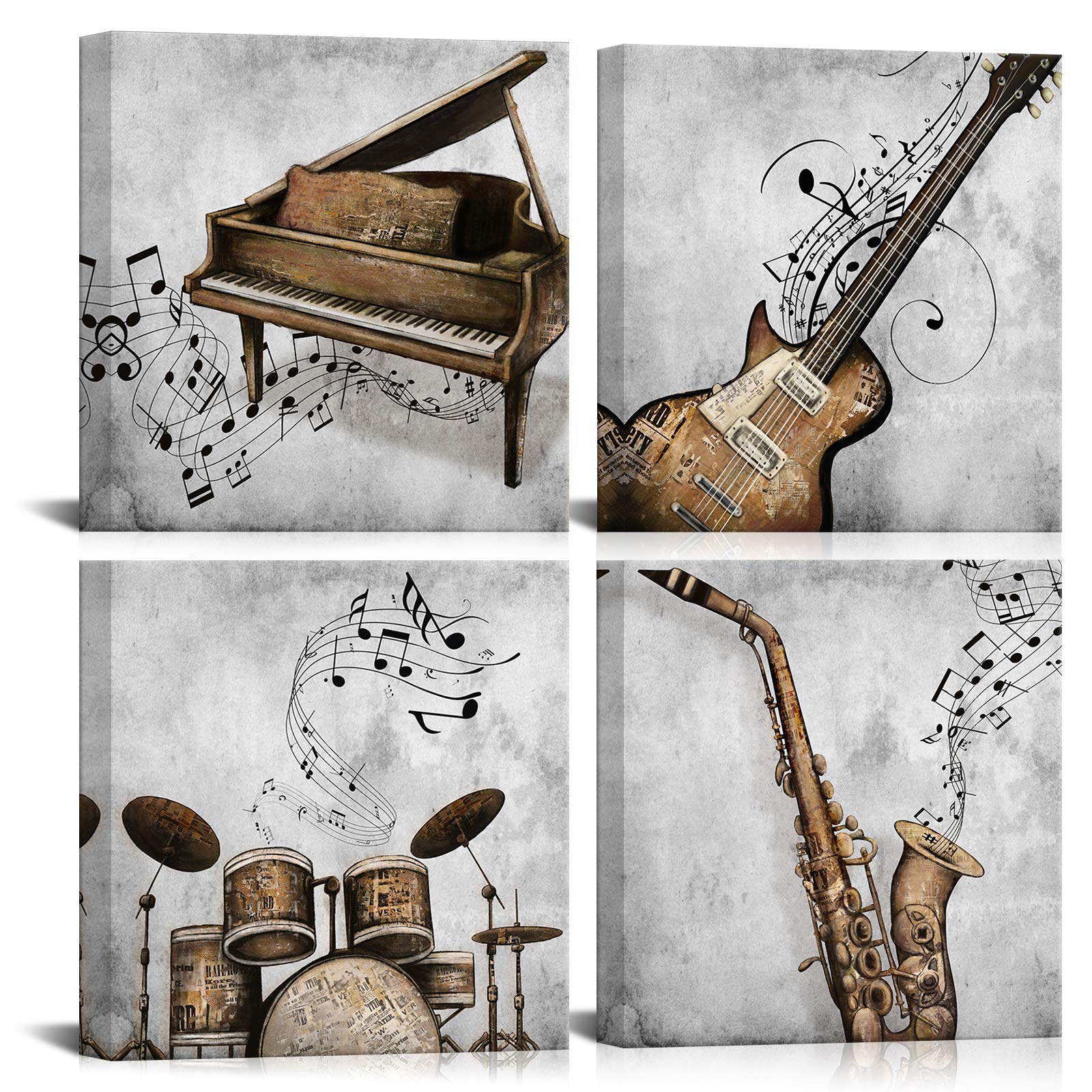 Lovehouse Music Canvas Wall Art Muisc Pictures For Wall Jazz Guitar Piano Saxophone And Drum Painting Poster Prints