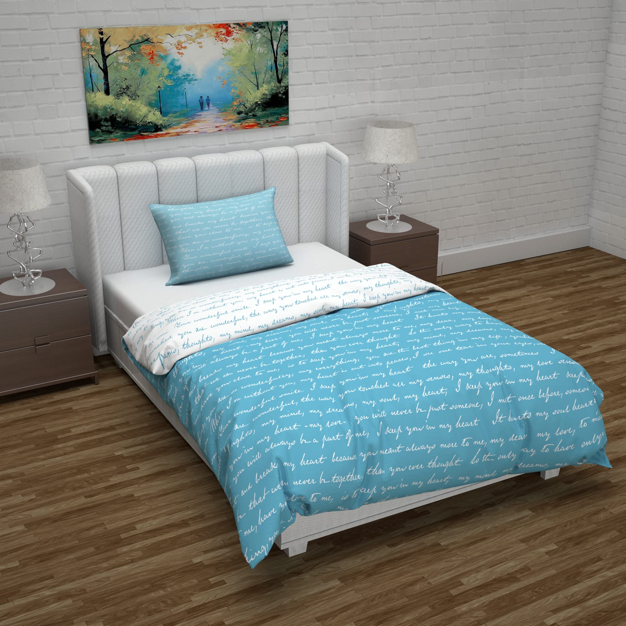 Divine Casa Microfiber Reversible Single Bed Ac Duvet Cover With 1 Pillow Cover | Blue & White, Ideal For Quilt/Comforter/Blanke