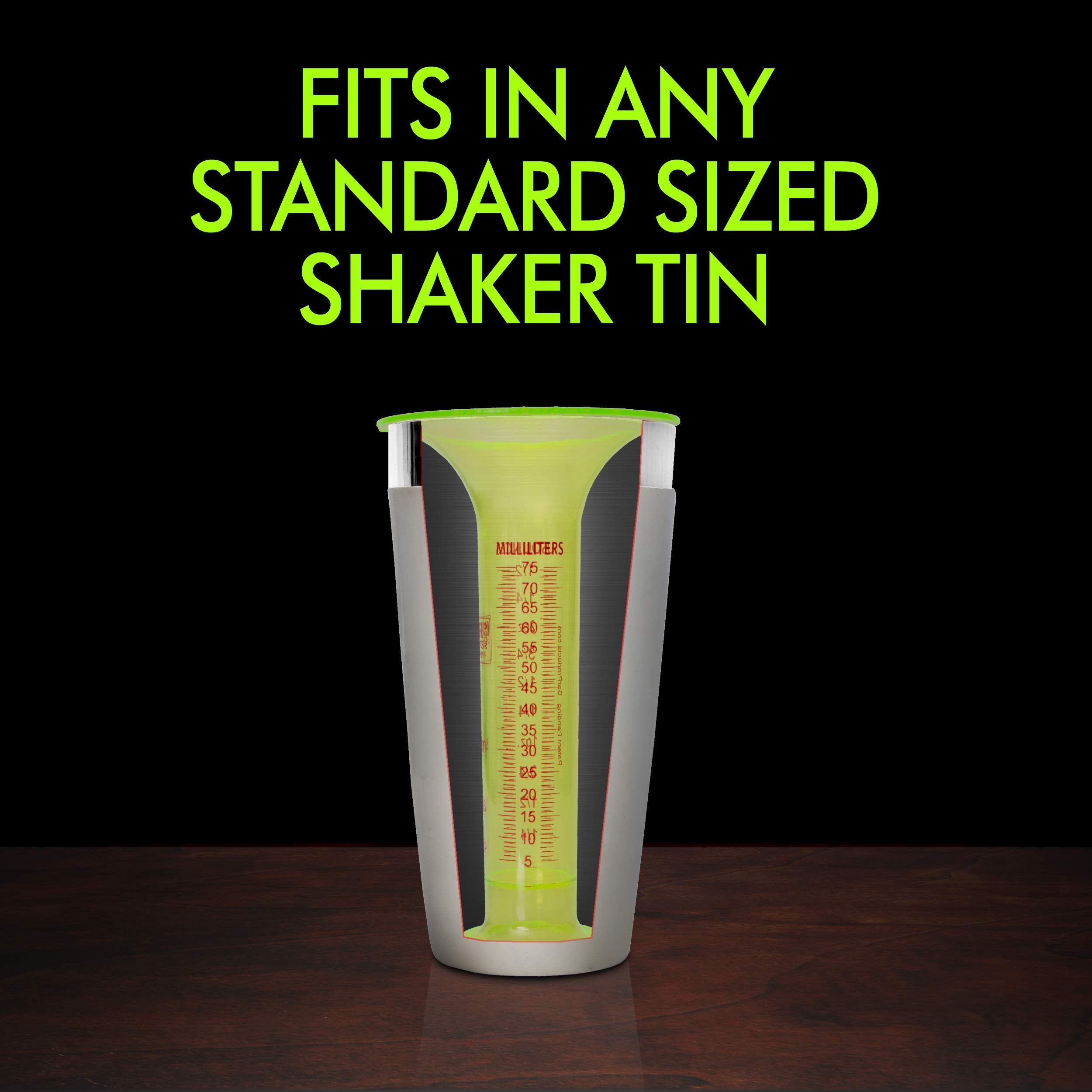 CYPRESS SUNRISE Liquid Measuring Tool - 1 Oz Shot Line, Up to 2.5 Oz, Neon Green, Fits in Shaker Tin, Model 8541911188