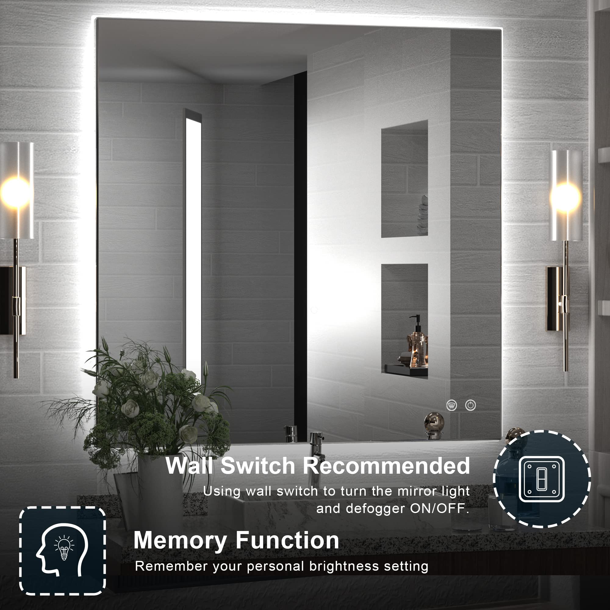 Tetote 36 X 36 Inch Led Backlit Mirror With Light Bathroom,Anti-Fog,Dimmable,Cri90,Ip 54Water Proof,Vanity Mirror With Light,Wal