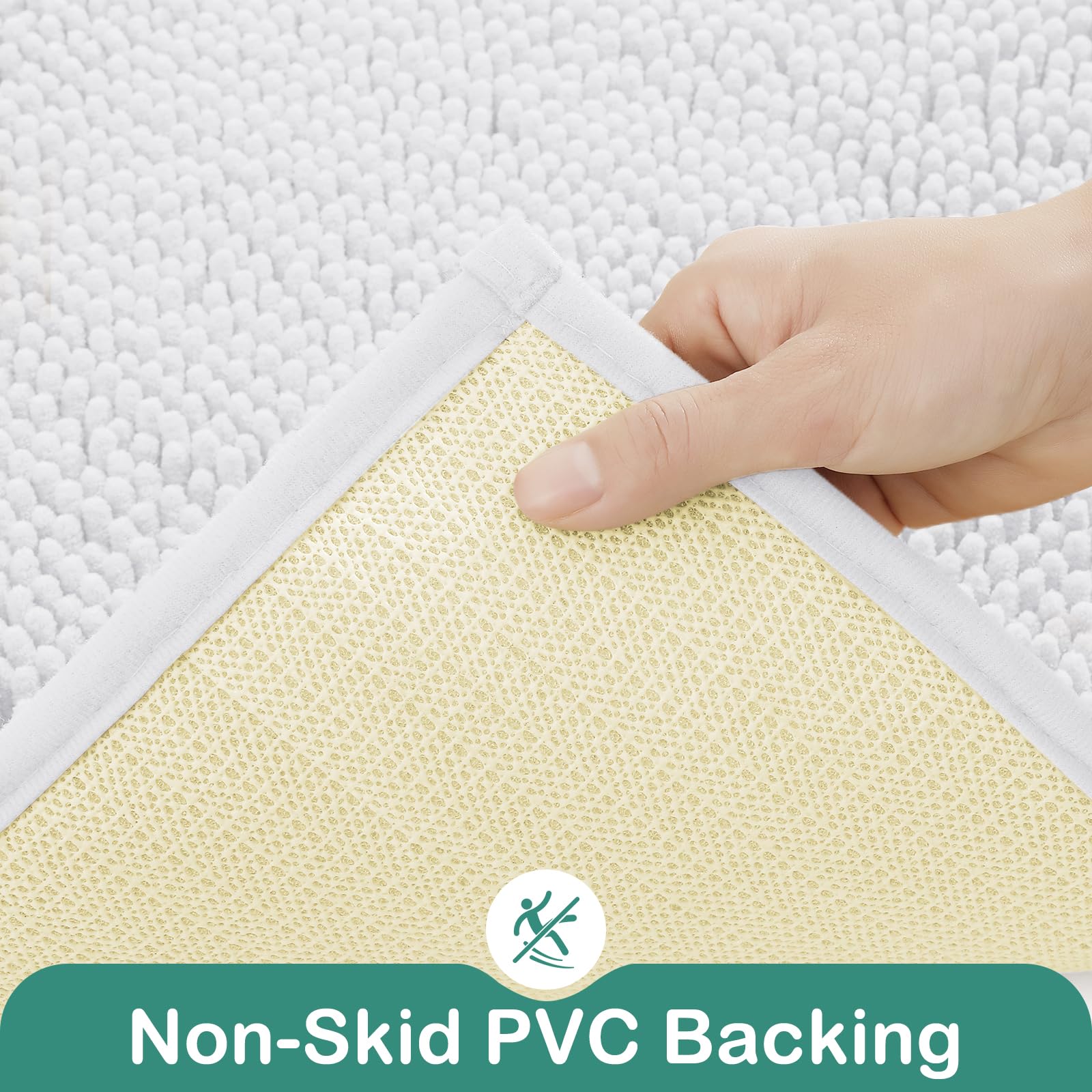 Homeideas Bathroom Rugs Set 2 Pieces, Ultra Soft Non Slip Absorbent Chenille Toilet Bath Mat Set (White)