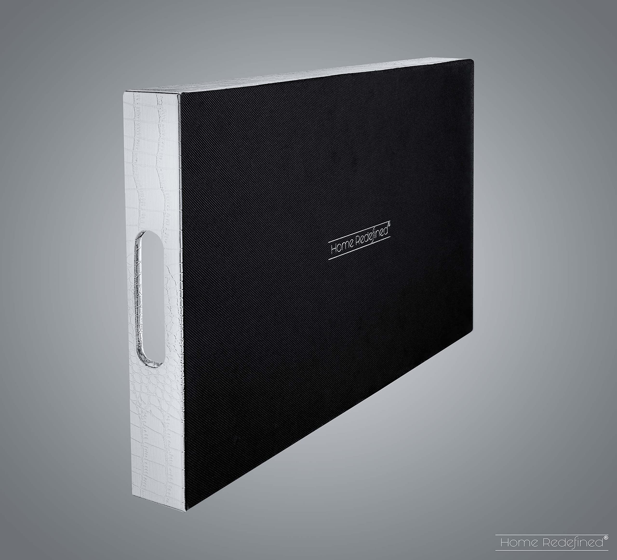 Home Redefined 18   X12    Rectangle Alligator Faux Leather Decorative Serving Tray With Handles, Silver Bathroom Room Decor