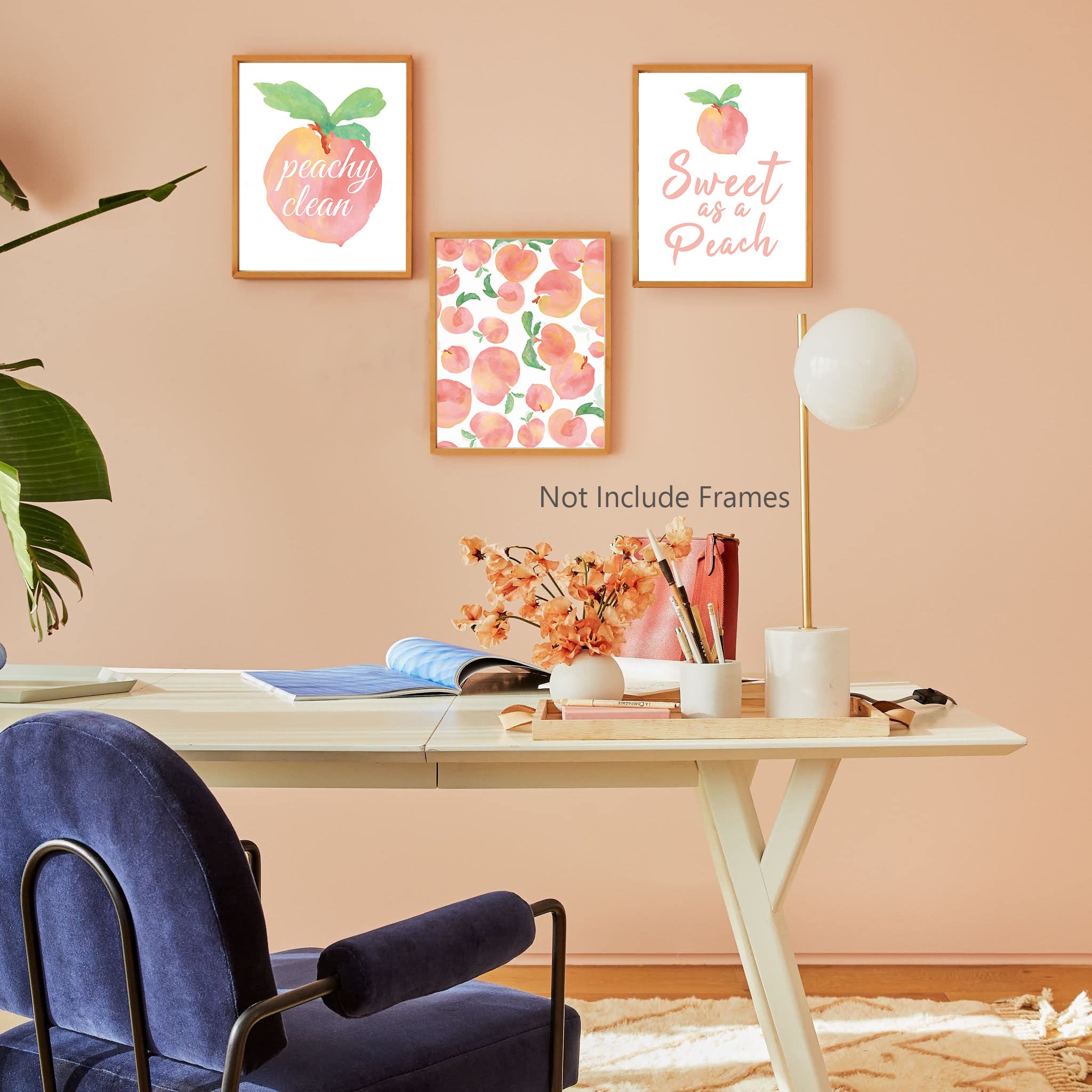 Xuoiaynb Watercolor Pink Peach Art Print- Sweet Peach Fruit With Inspirational Quote Canvas Wall Art-(8   X 10   X 6 Pcs, Unfram