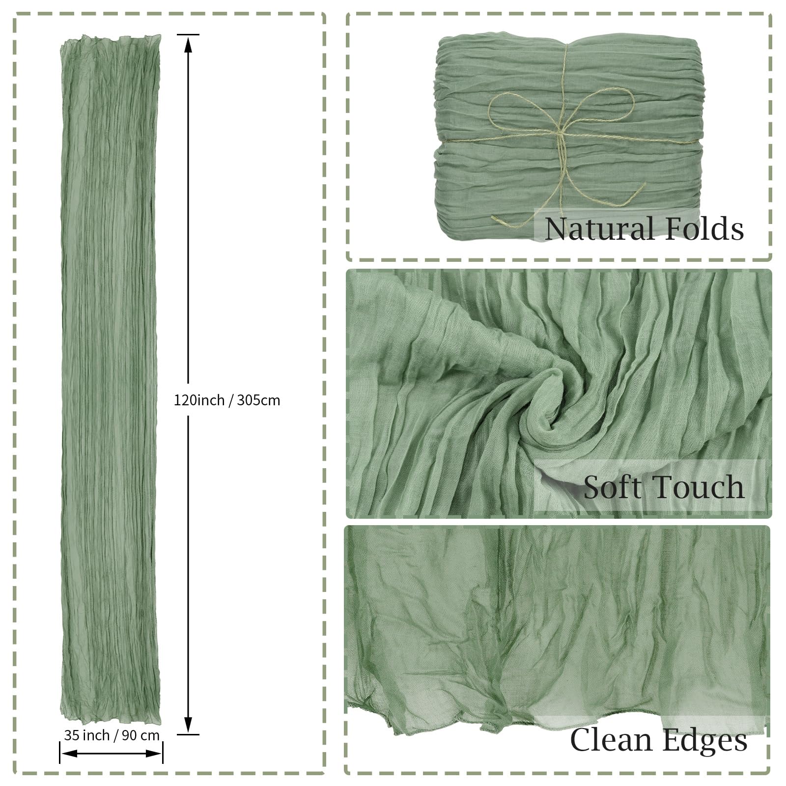 Combocube 12 Pack 35X120 Inch 10Ft Cheesecloth Long Table Runner Gauze Rustic Romantic Table Cloth For Wedding Reception Bridal