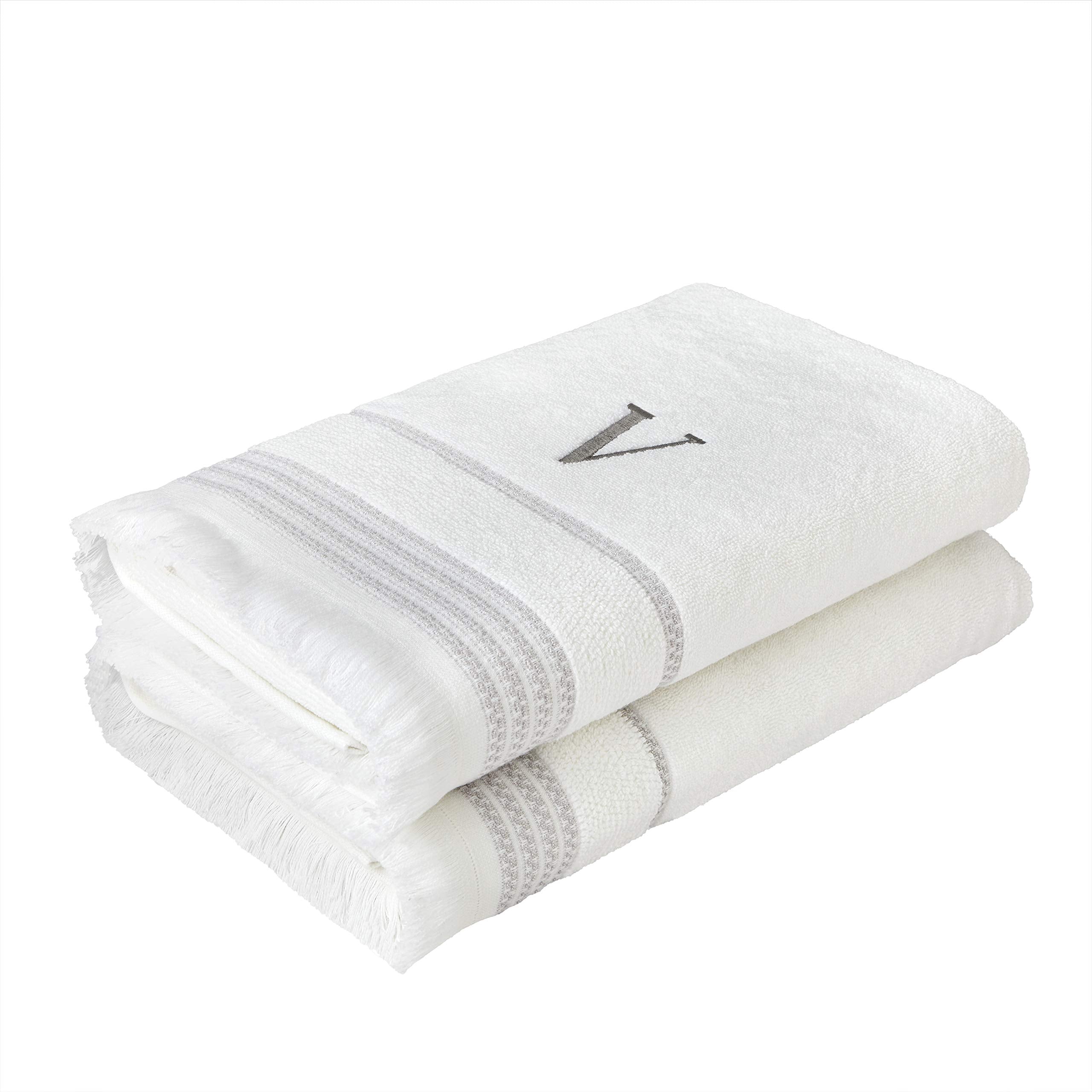 Skl Home Casual Monogram Bath Towel, V, 28X54, White