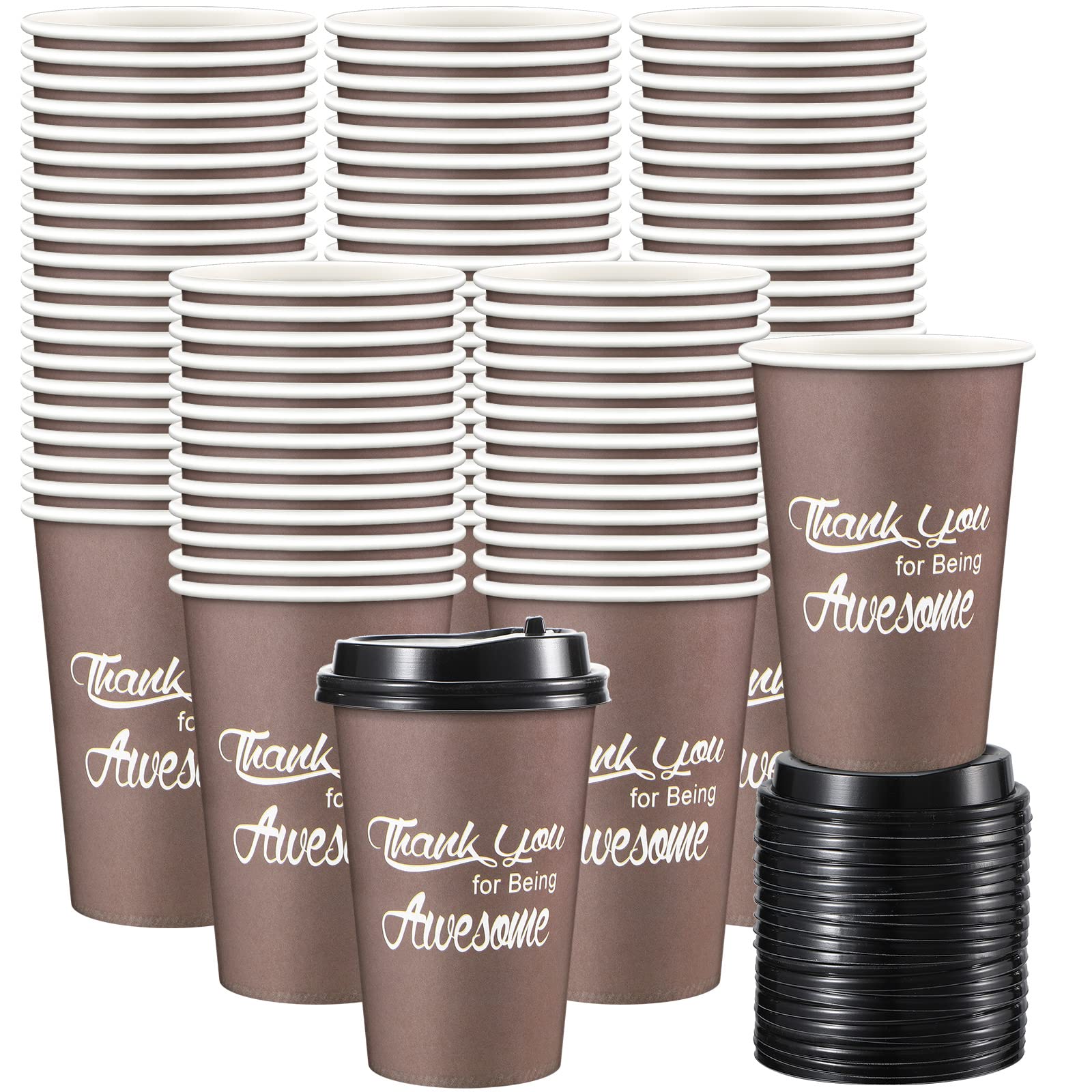 Rtteri 100 Pack Disposable Coffee Cups with Lids Bulk 12 oz