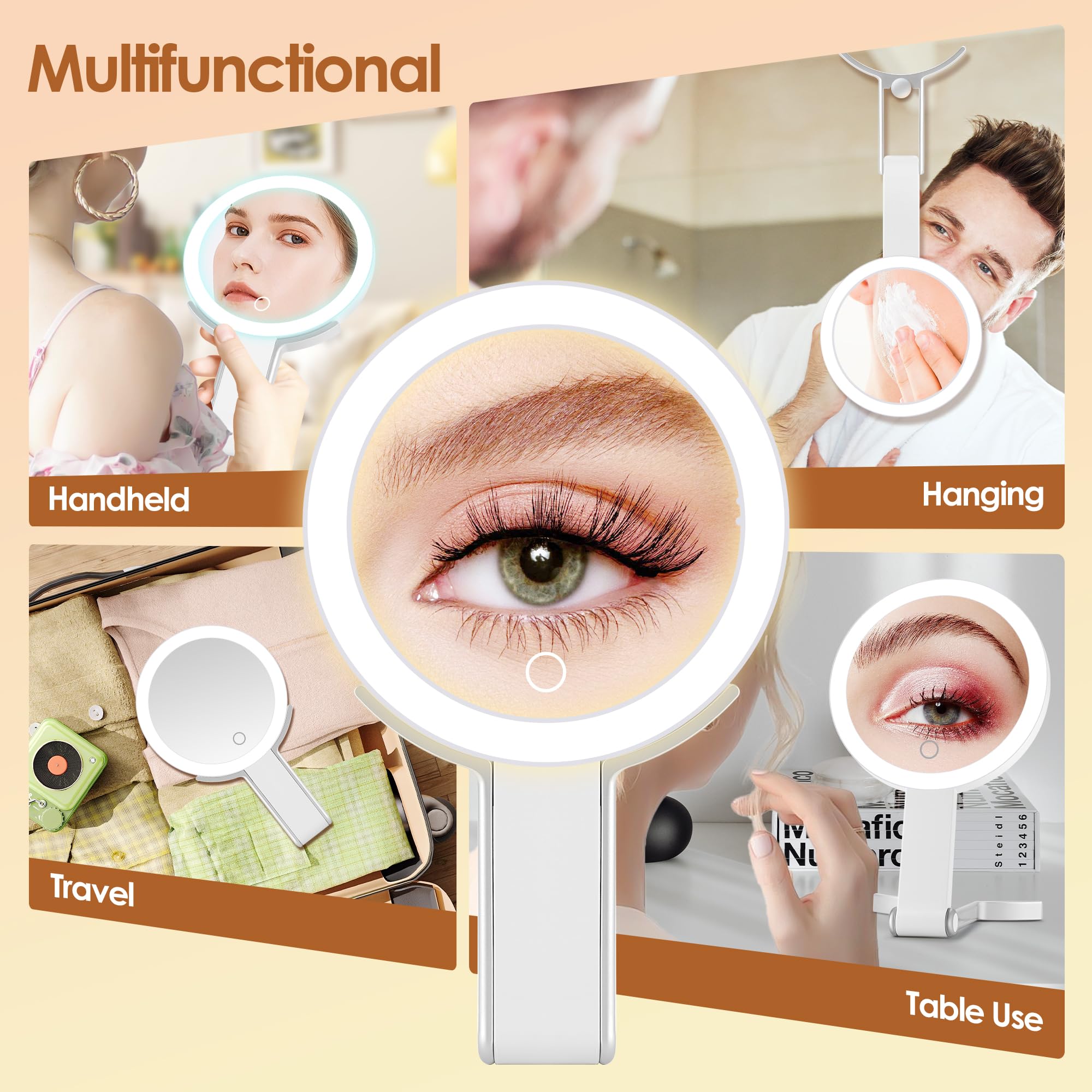 MIYADIVA 30X/1X Lighted Magnifying Mirror - Foldable, Dimmable Touch Screen, White, 10"L x 6"W, Travel Makeup Mirror