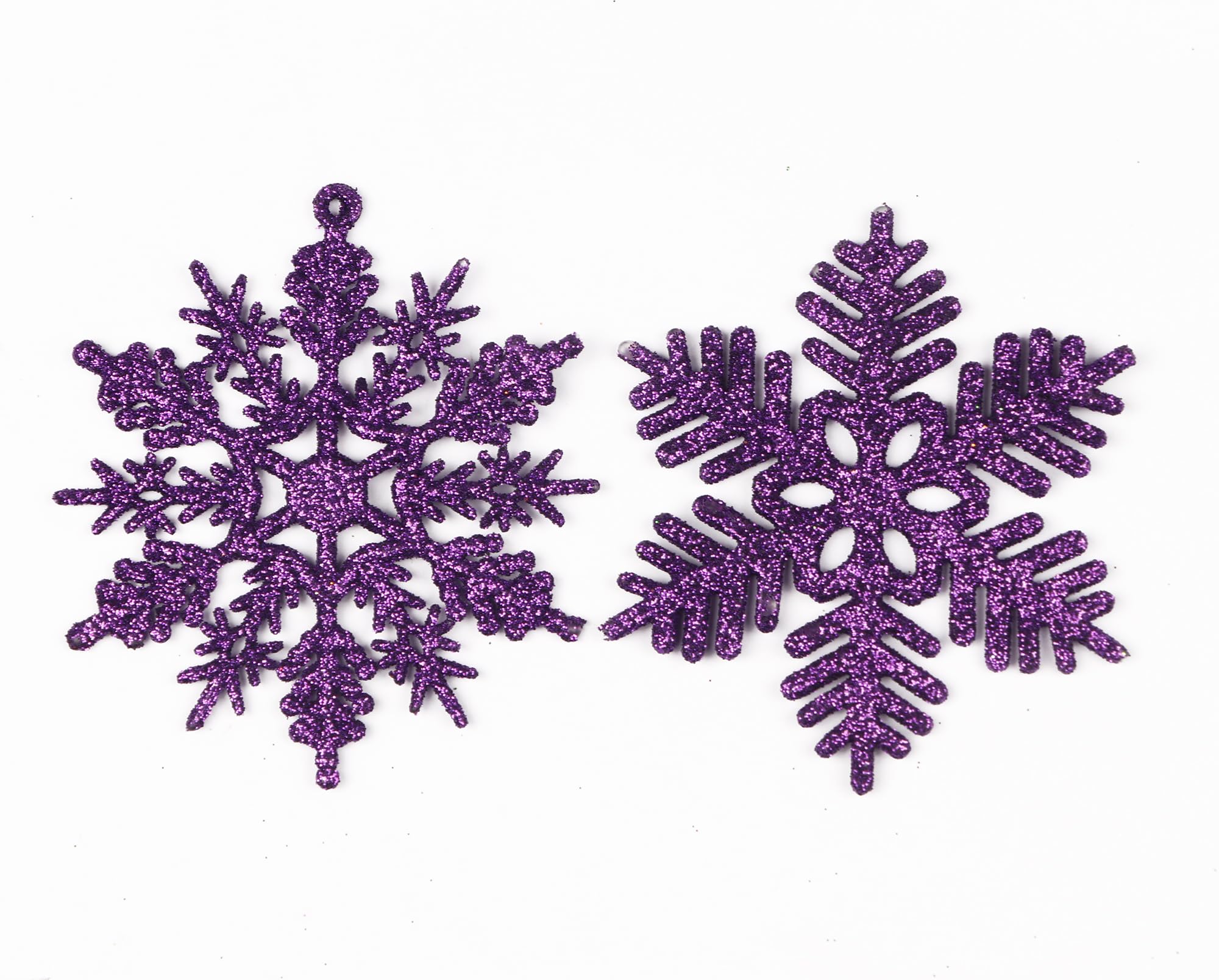 YYCRAFT 32pcs Glitter Snowflake Ornament for Christmas Tree Decoration-3 Inch,Purple