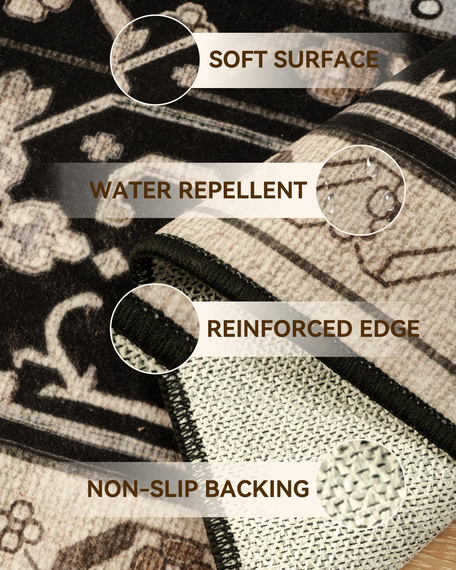 RELEANY Area Rugs 6x9 Washable Non-Slip, Floral Vintage Distress Print Pattern Medallion Carpet for Living Room Bedroom Dining