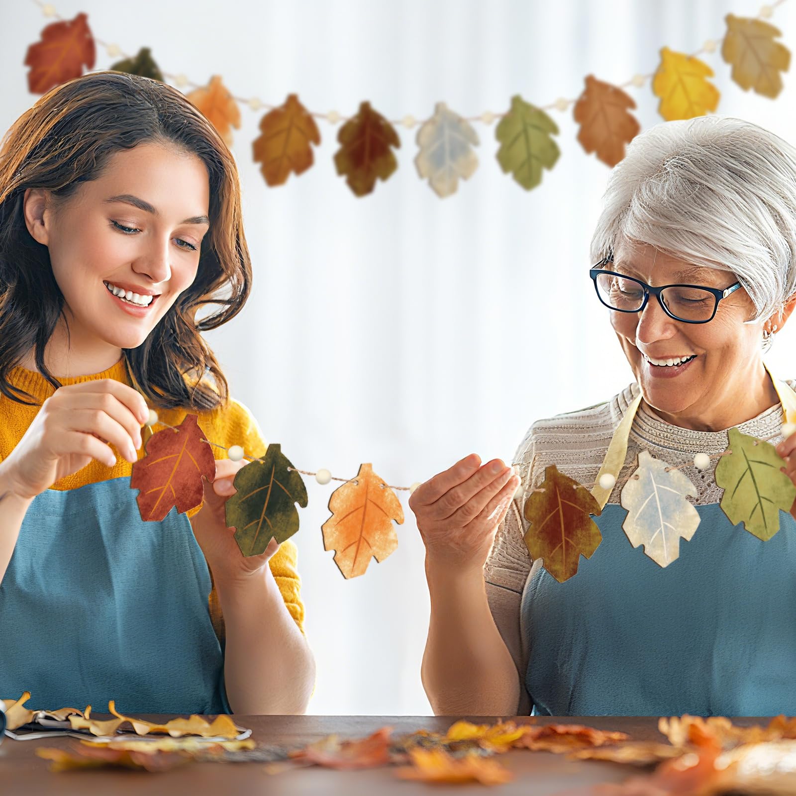 Cinnvoice 8.2 ft Fall Decorations Wooden Maple Leaf Garland Autumn Leaves Banner Multicolor Thanksgiving Banner Rustic Farmhouse