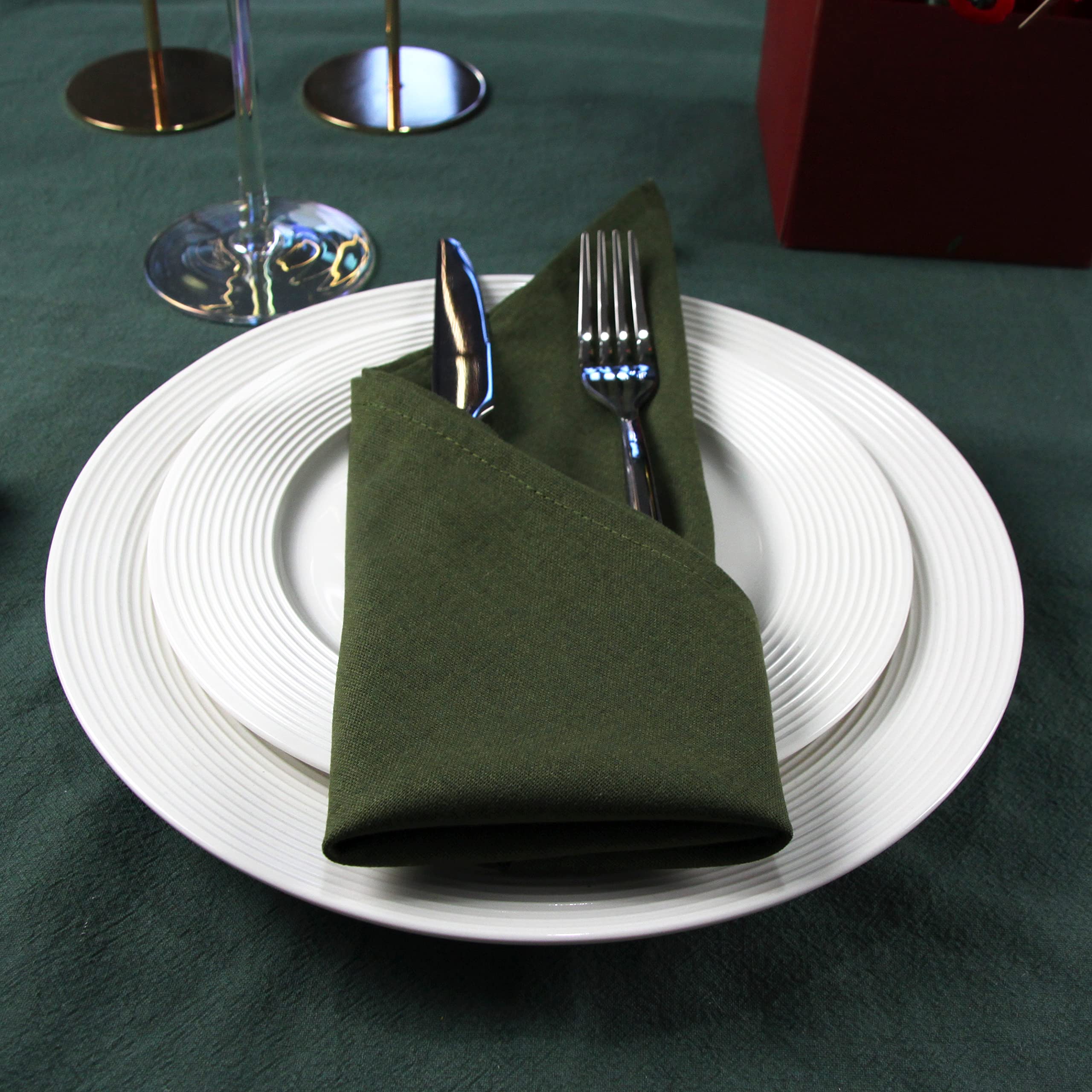 Infei Solid Color Cotton Linen Blended Thin Dinner Cloth Napkins - Set Of 12 (40 X 40 Cm) - For Events & Home Use (Multi Green)