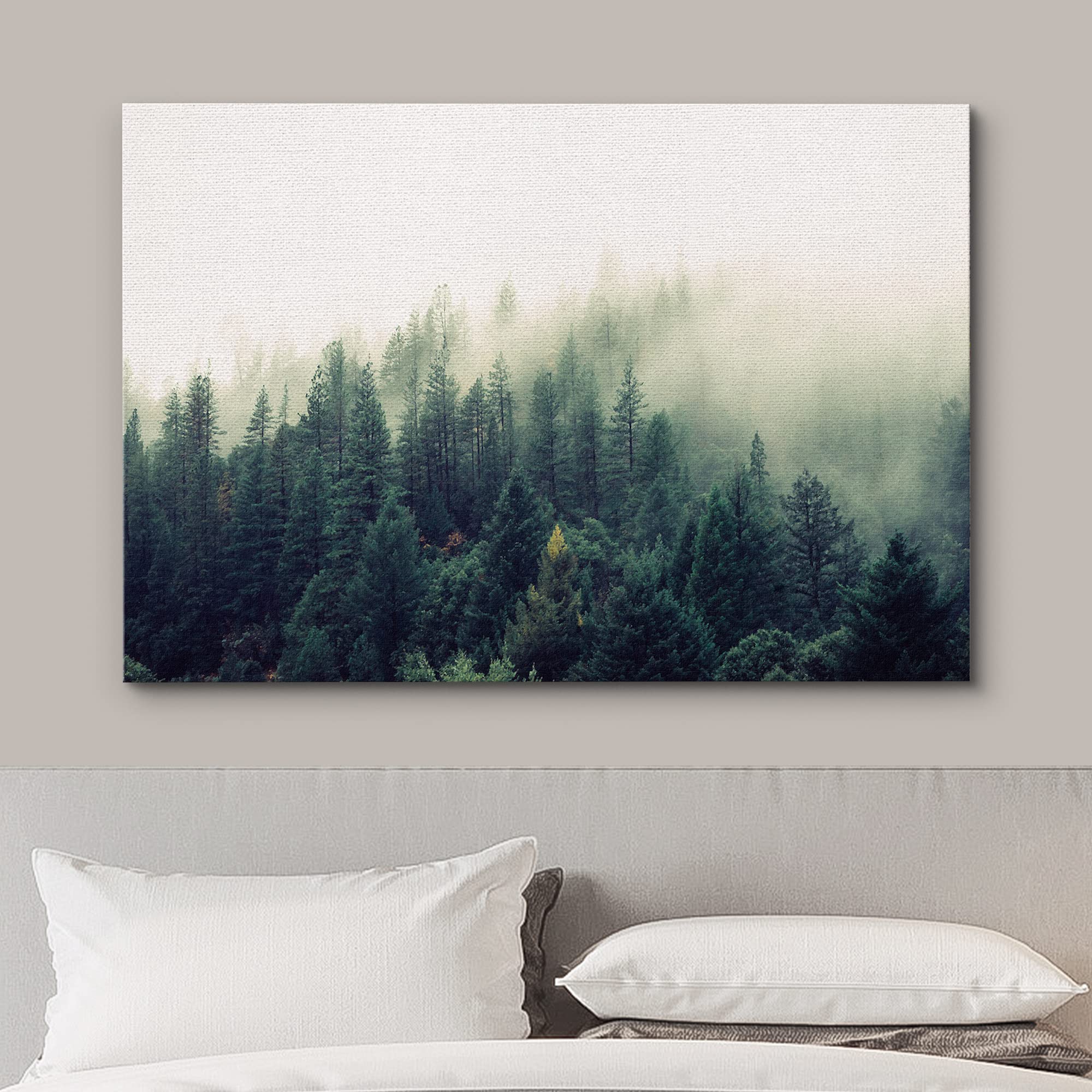 wall26 Canvas Print Wall Art Misty Green Forest Pine Trees in Sunlight Nature Wilderness Photography Modern Art Rustic Scenic Colorful Multicolor for Living Room  Bedroom  Office - 32''x48''