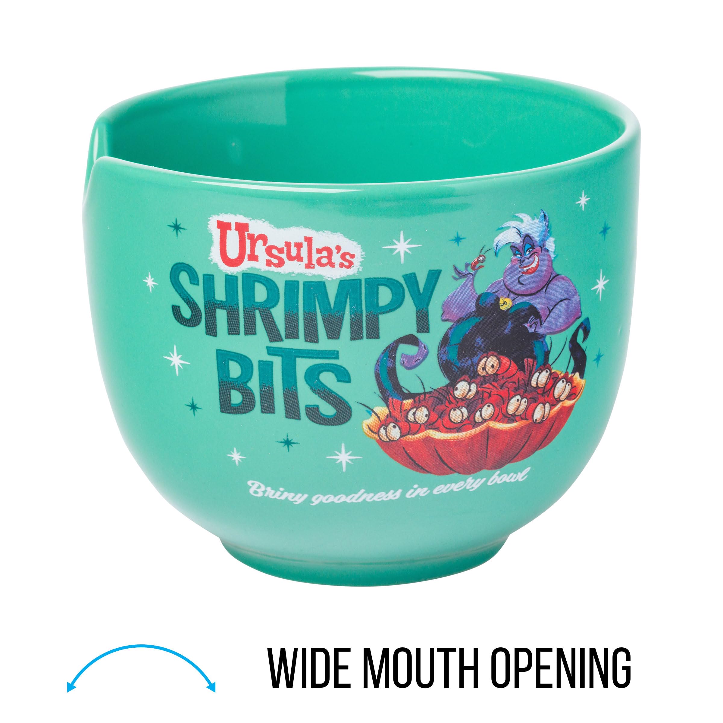Silver Buffalo Disney Villains Little Mermaid Ursula'S Shrimpy Bits Ceramic Ramen Noodle Rice Bowl With Chopsticks, Microwave Sa