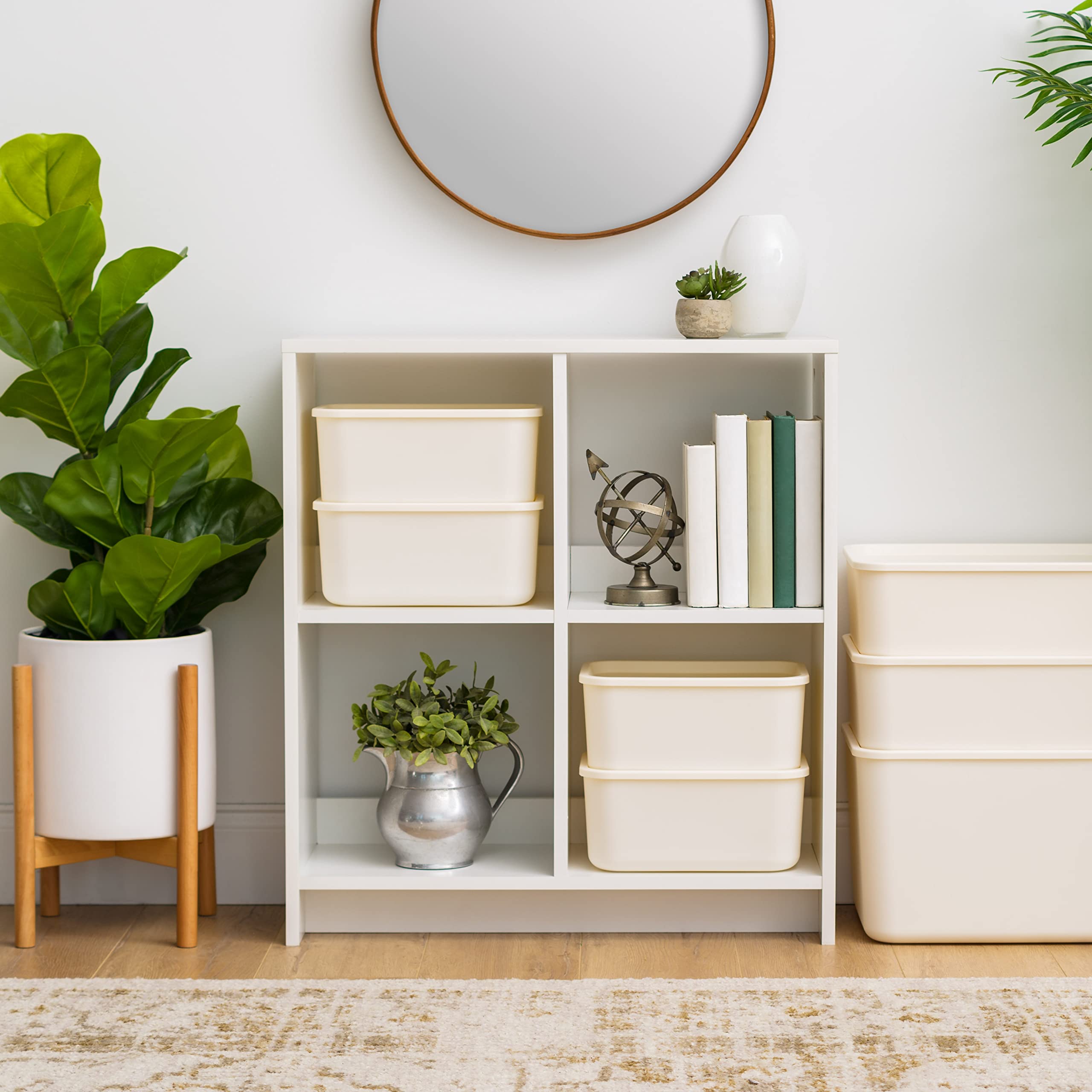 Iris Usa Plastic Modular Basket Bin & Lid, Small, 4-Pack, Stackable Lidded Storage Organizer Bins For-Kitchen-Bathroom And Bedro