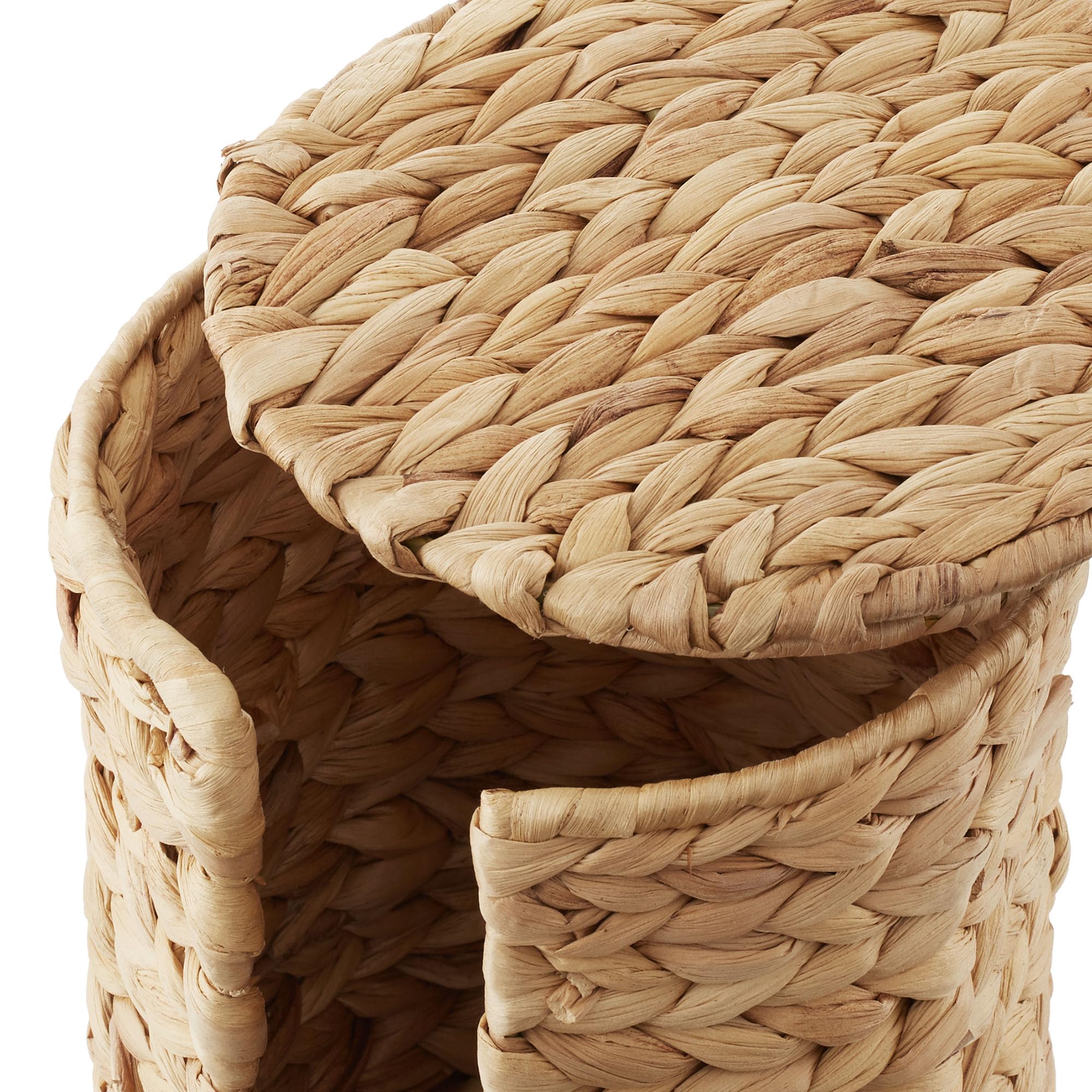 Casafield Free Standing Toilet Paper Storage Roll Holder with Lid - Natural, Fits 3 Rolls, Water Hyacinth Bath Tissue Organizer