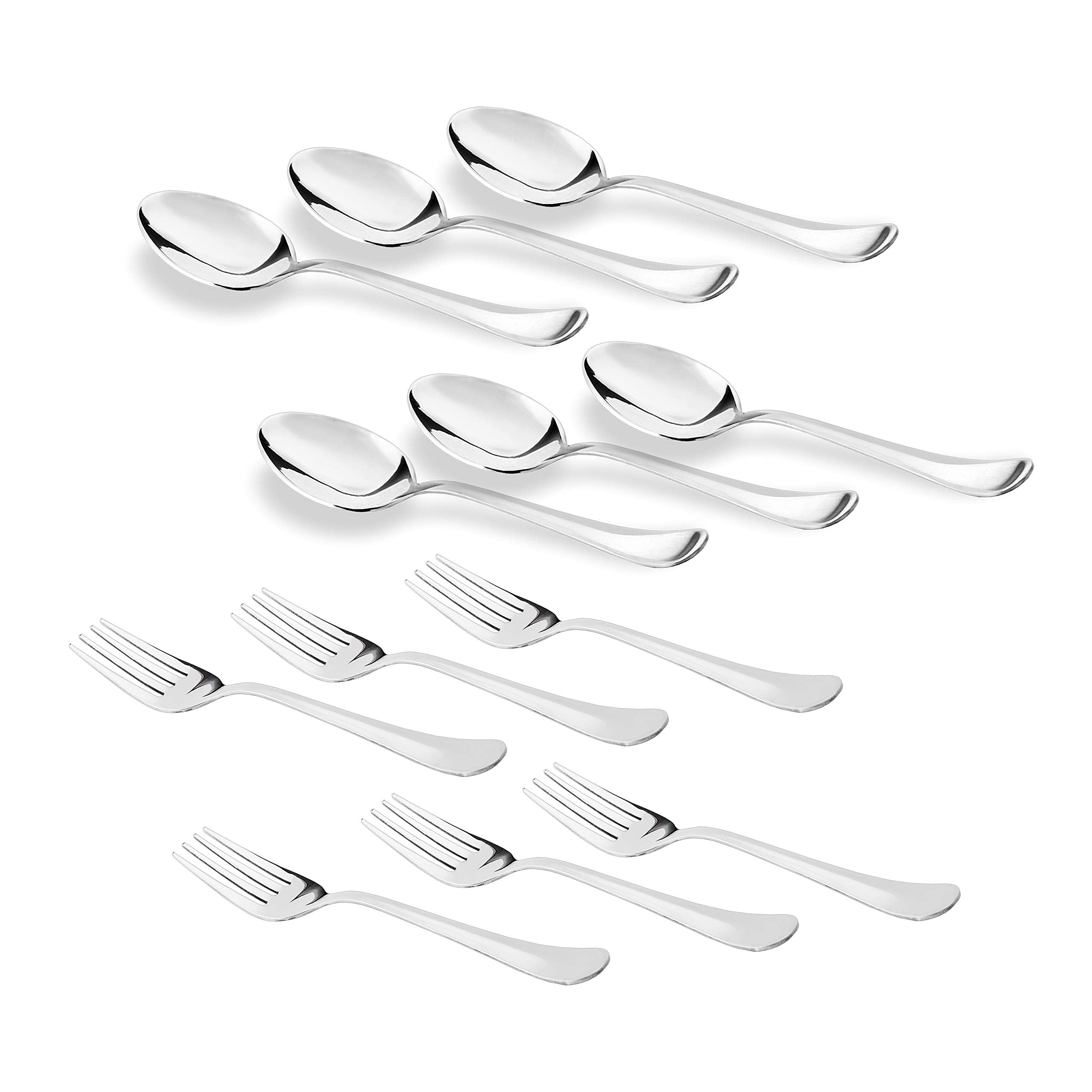 Sumeet Stainless Steel Premium Quality Spoon and Fork set of 12 Pc (Baby/Medium Spoon 6 Pc (16cm L), Baby/Medium Fork 6 Pc (15.5
