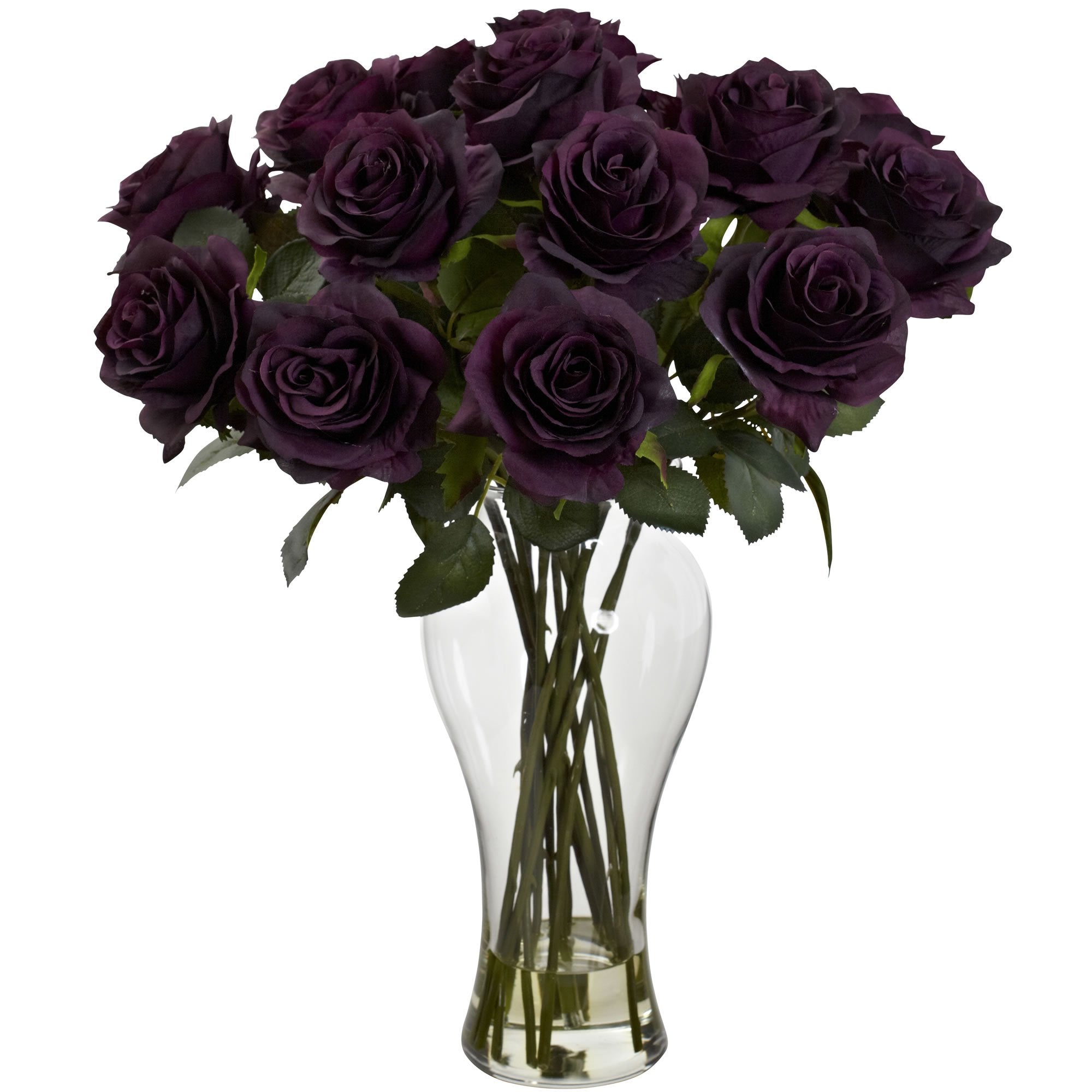 Nearly Natural Blooming Roses with Vase, Purple Elegance