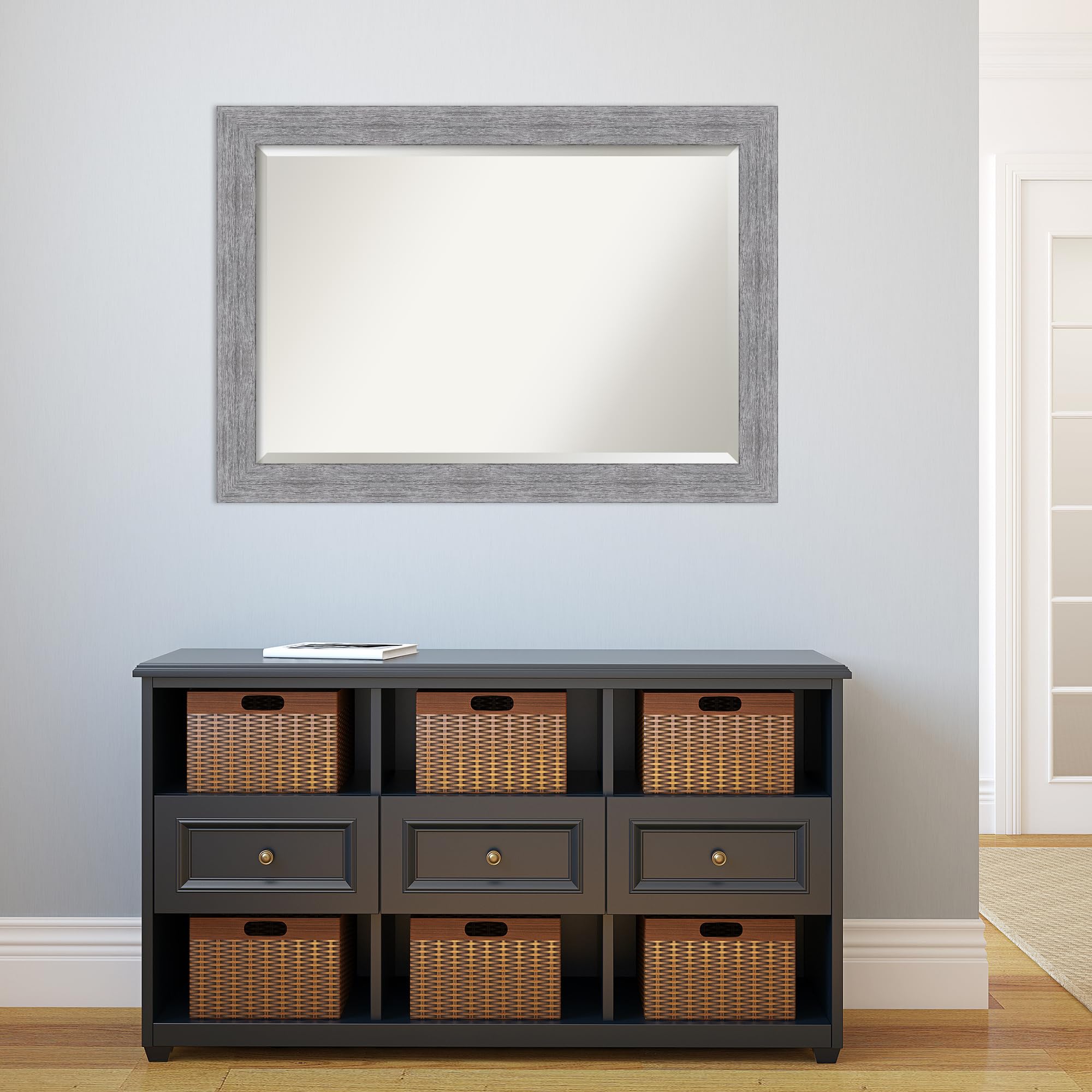 Amanti Art Bathroom Mirror, Bark Rustic Grey Wall Mirror For Use As Bathroom Vanity Mirror Over Sink (29.25 X 41.25 In.) Beveled