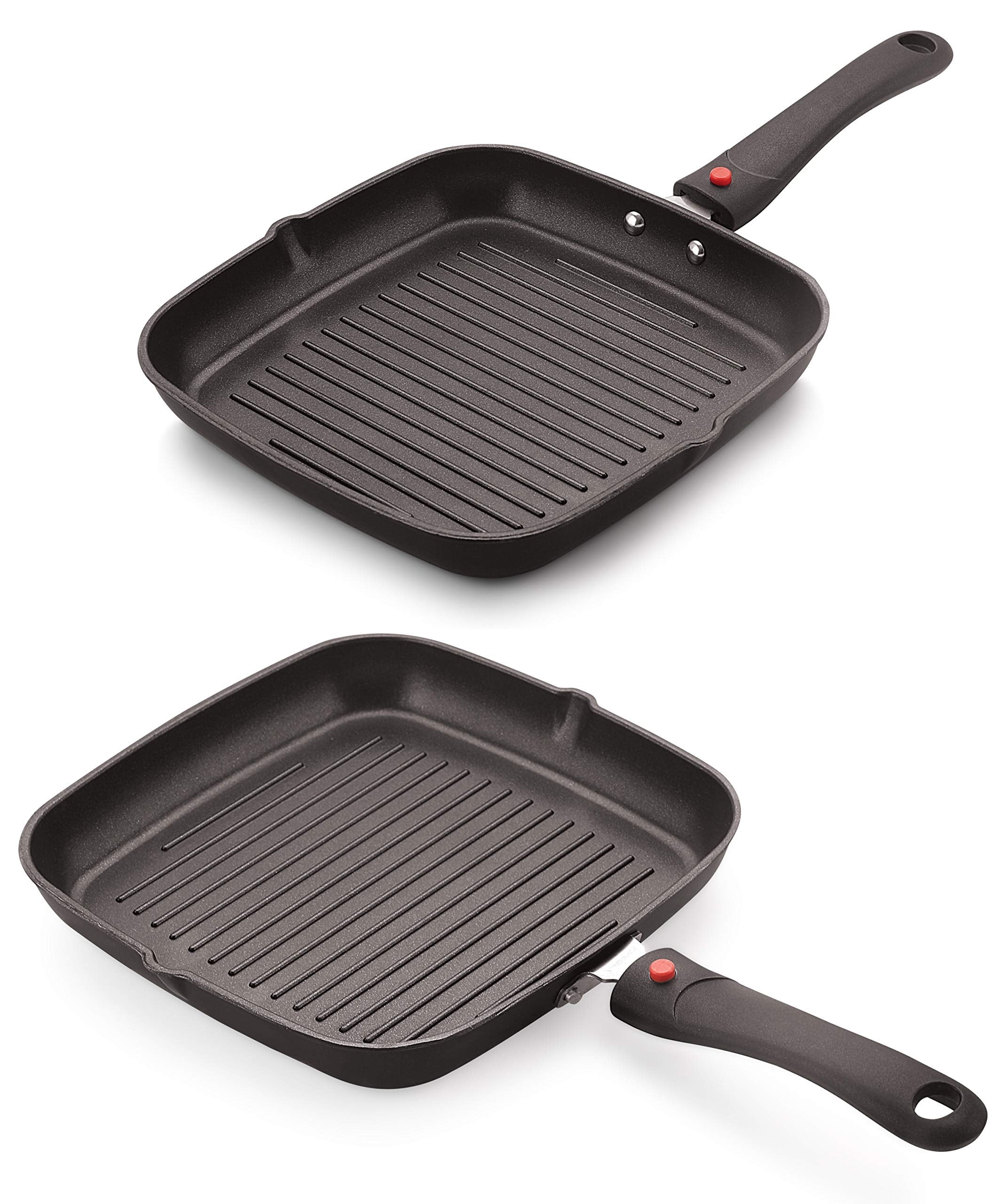 Celebrino 2 Pieces Grill Pan Set ,Removable HeatResistant Strong Handle, Heavy Guage Aluminum Cookware For Induction/Electric/C