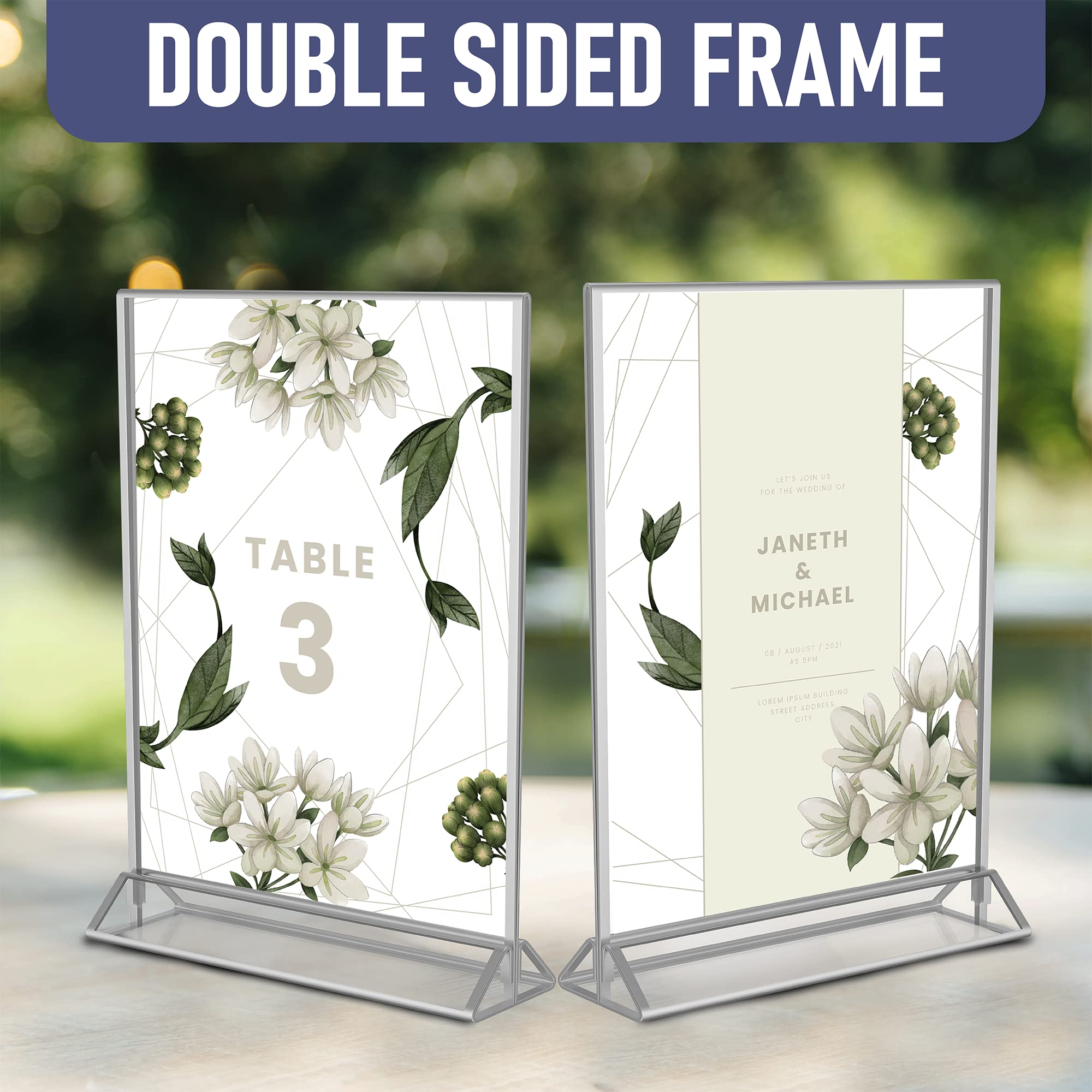 Silver Picture Frames Double Sided - 6 Pack - 4x6 Acrylic Silver Table Number Holders  Clear Easel Table Stands for Signs  Silver Frames for Wedding Table Numbers  Menu Holder  Photo Frame