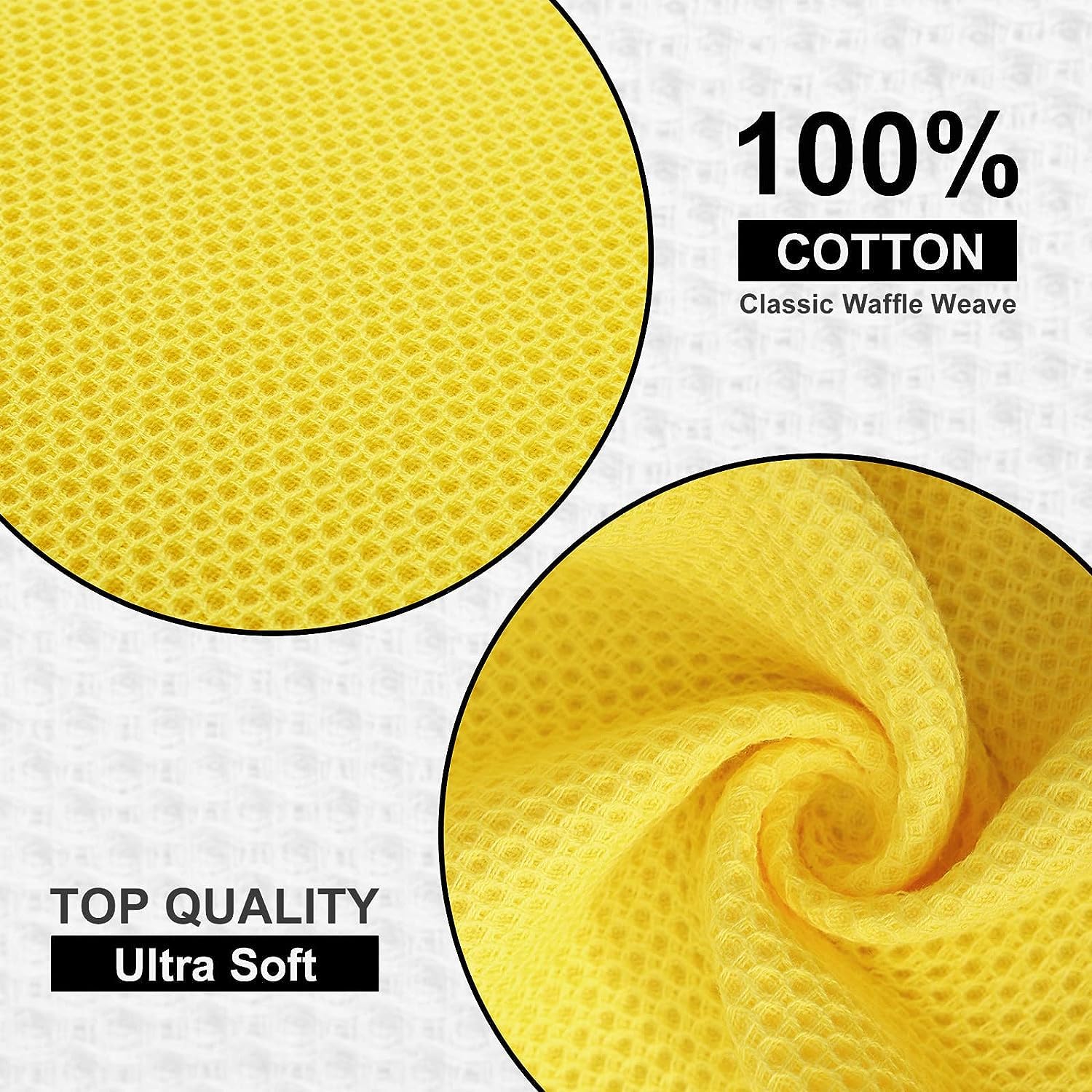 Kitinjoy 100% Cotton Kitchen Dish Cloths  12 Pack Waffle Weave Ultra Soft Absorbent Dish Towels for Drying Dishes Quick Drying Kitchen Towels Dish Rags  12 X 12 Inches  Yellow