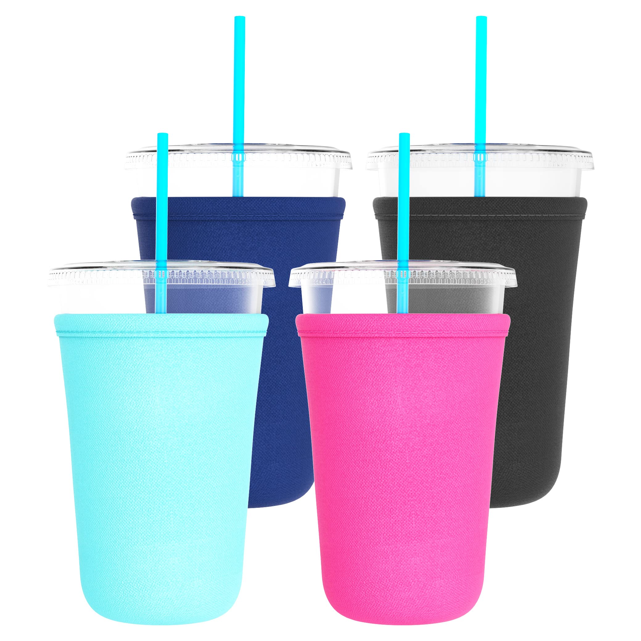 Tahoebay Iced Coffee Cold Cup Sleeve (4-Pack) Reusable Blank Neoprene Insulator Drink Sleeves 22-24Oz Beverage Holder For Vinyl