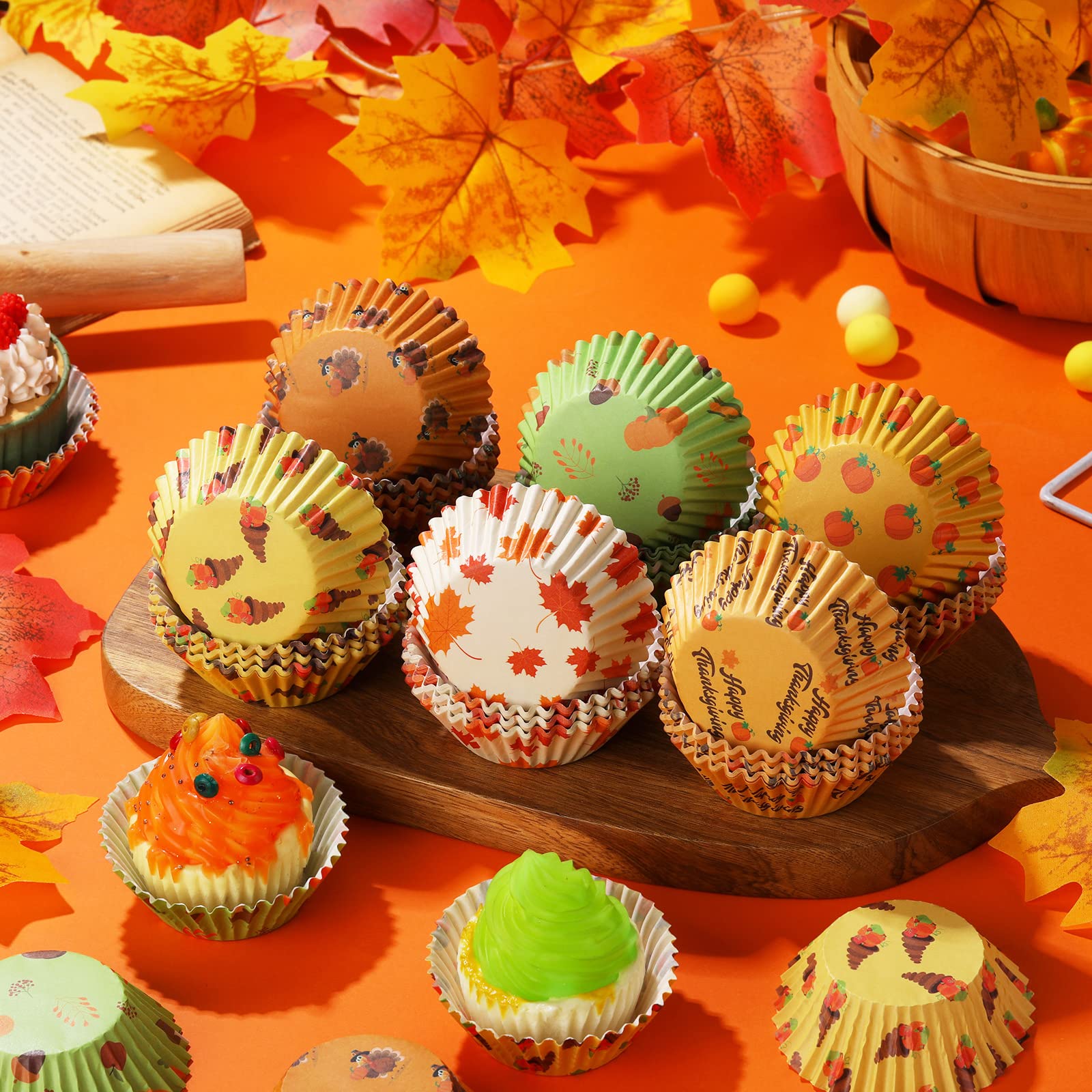 600 Pieces Thanksgiving Cupcake Liners Fall Autumn Muffin Liners Fall Cupcake Wrappers Cupcake Baking Cups Papers For Baking Tha