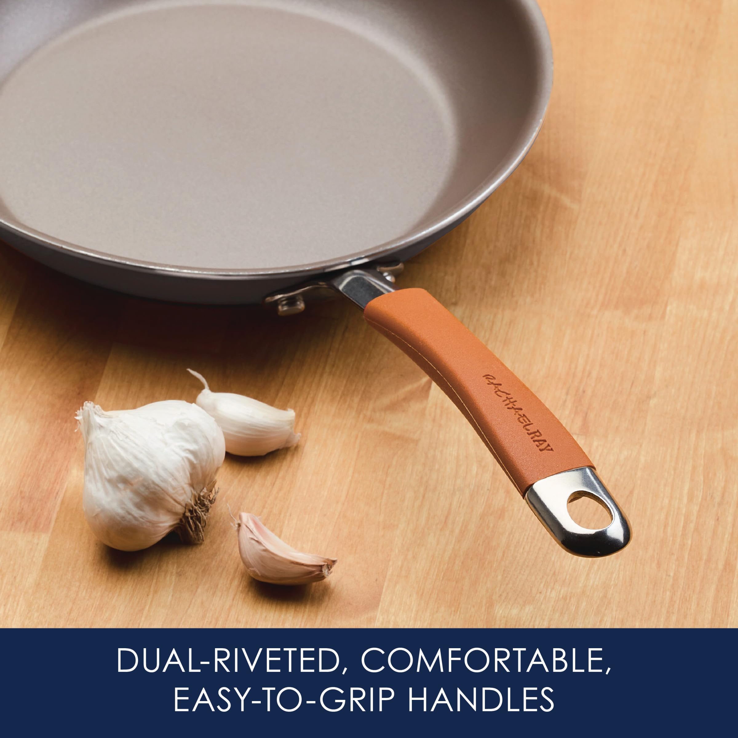 Rachael Ray Cucina 12-Piece Cookware Set, Hard Anodized Nonstick, Gray with Orange Handles, Model 87635