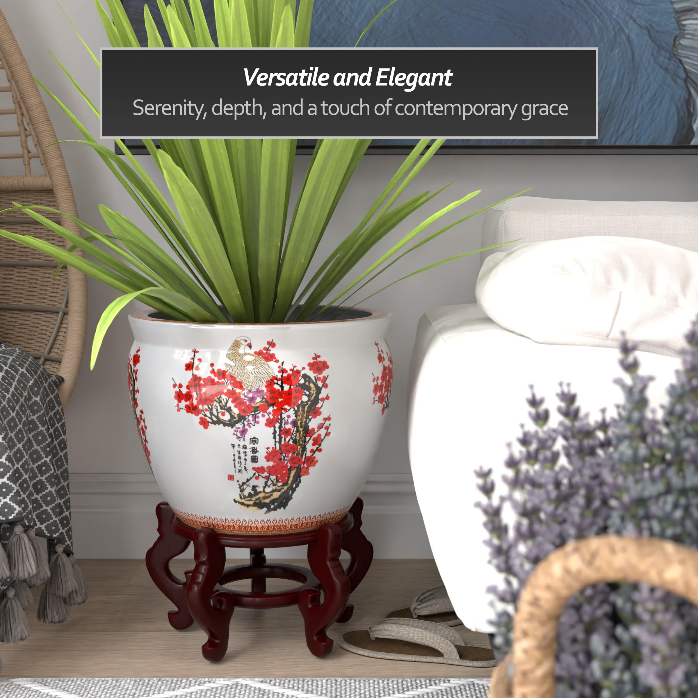 Red Lantern 16 Cherry Blossom Porcelain Fishbowl Planter