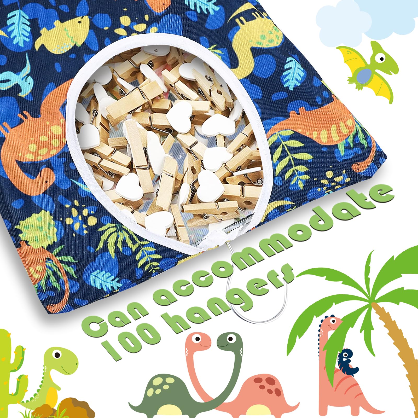 2 Pcs Dinosaurs Clothes Pin Bag Clothespin Bag Holder Clothespin Holder 15 X 11 Inch Clothes Pin Hanging Bag Clothespin Bag For