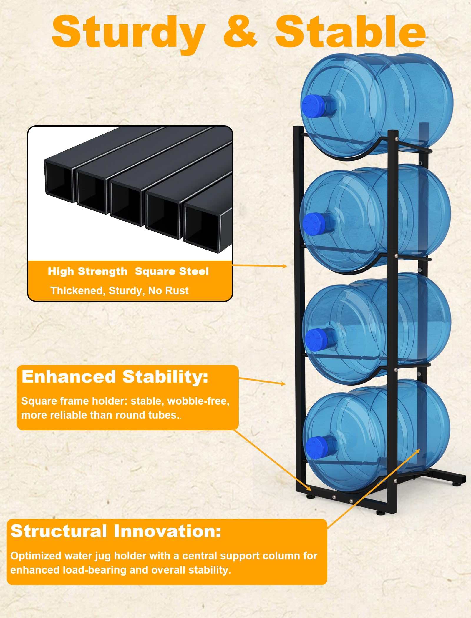 Mylolf 3&5 Gallon Water Jug Holder: 3 4 5 6 Tier Storage 5 Gallon Coller Water Bottle Rack - 5 Gal Stackage Container Organizer