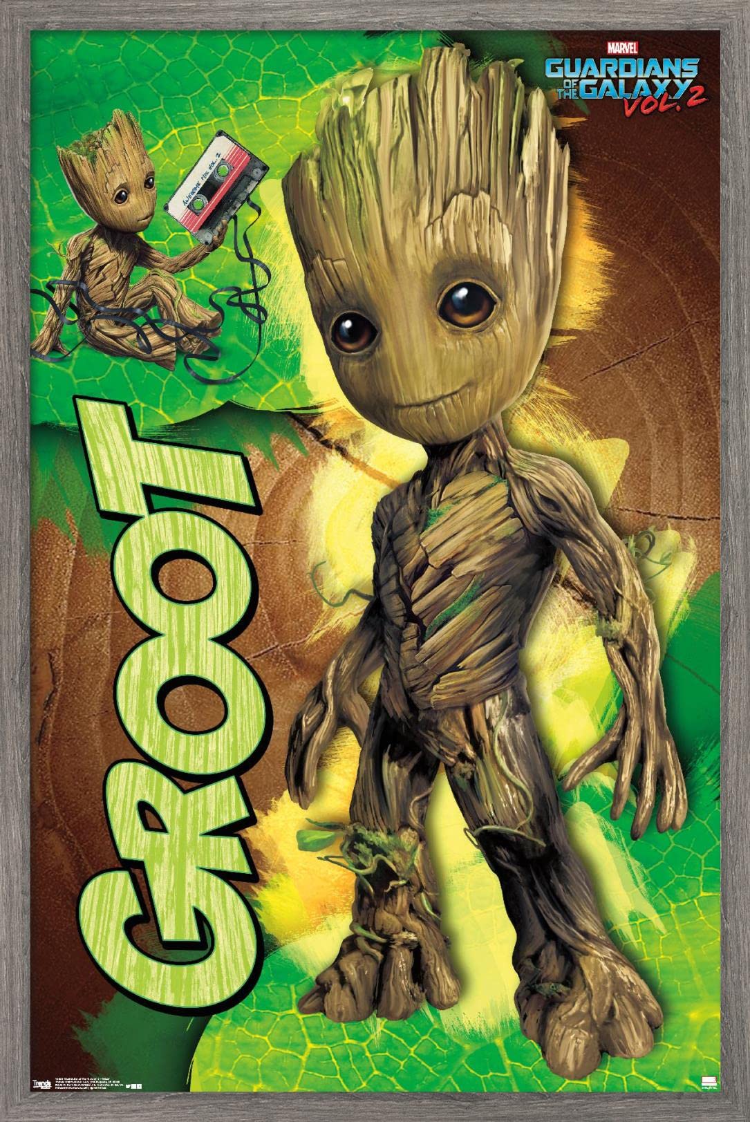 Trends International Marvel Cinematic Universe - Guardians Of The Galaxy 2 - Groot Wall Poster, 22.375'' X 34'', Barnwood Framed